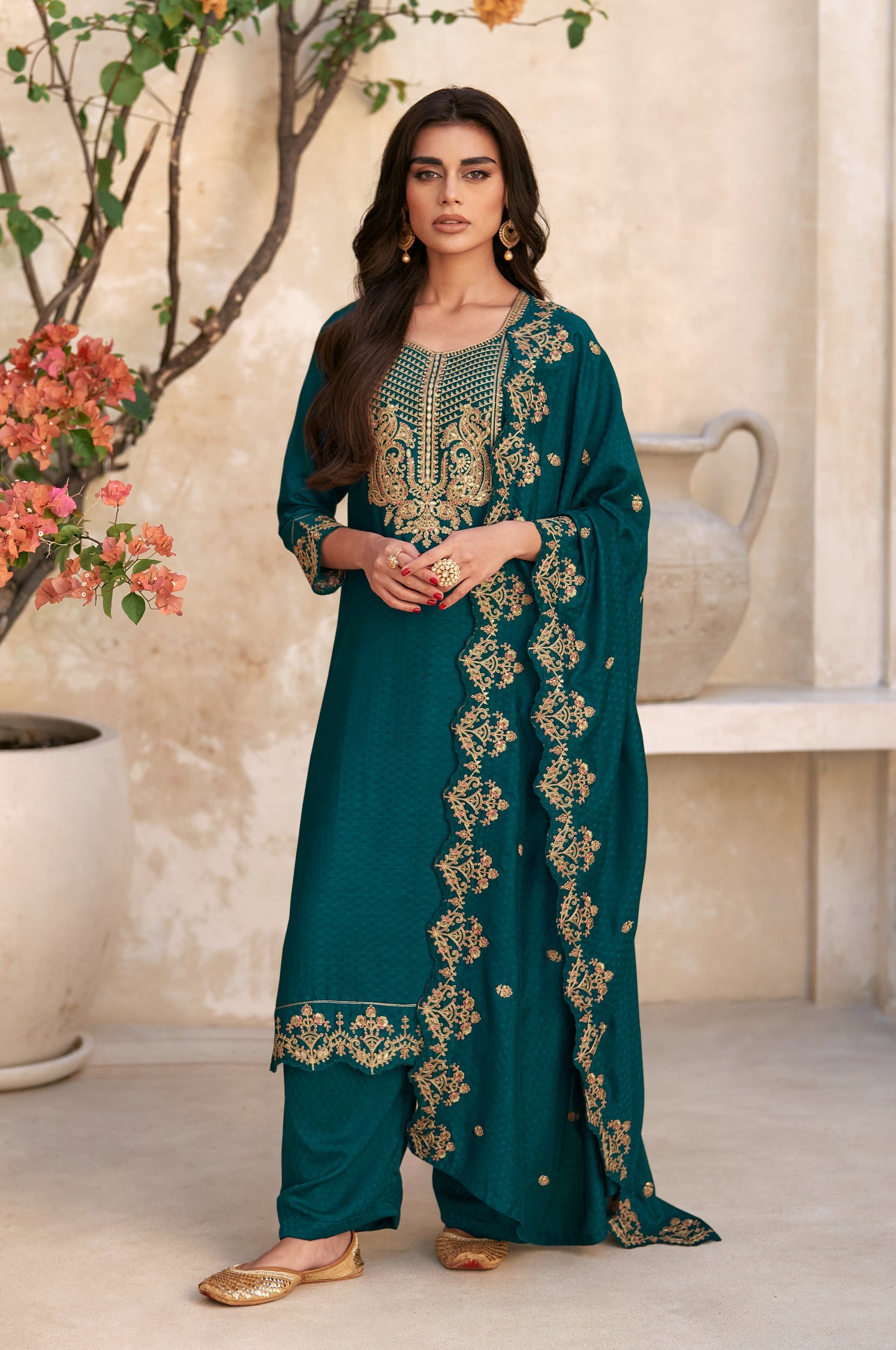 Elegant Blue Butti Silk Salwar Suit for Weddings and Parties