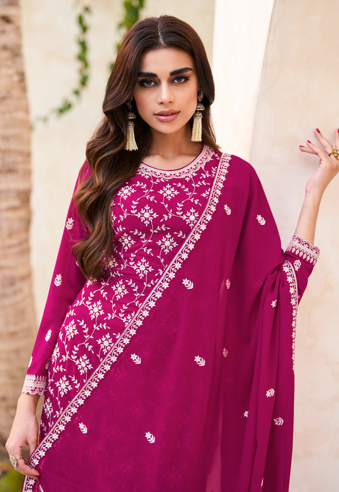 Elegant Pink Real Georgette Salwar Kameez for Weddings & Parties