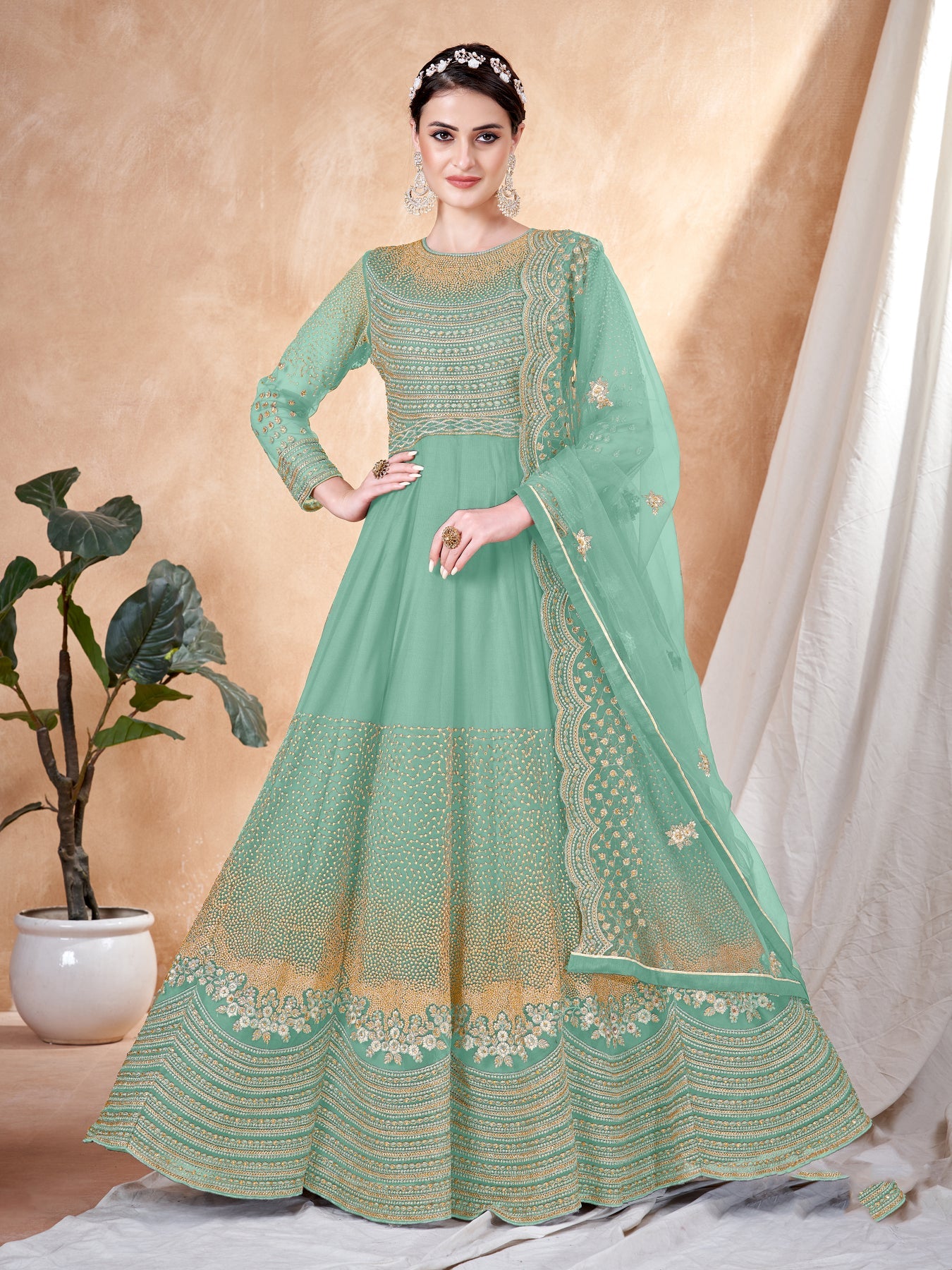 Elegant Blue Gown in Exquisite Net Fabric for Weddings and Parties