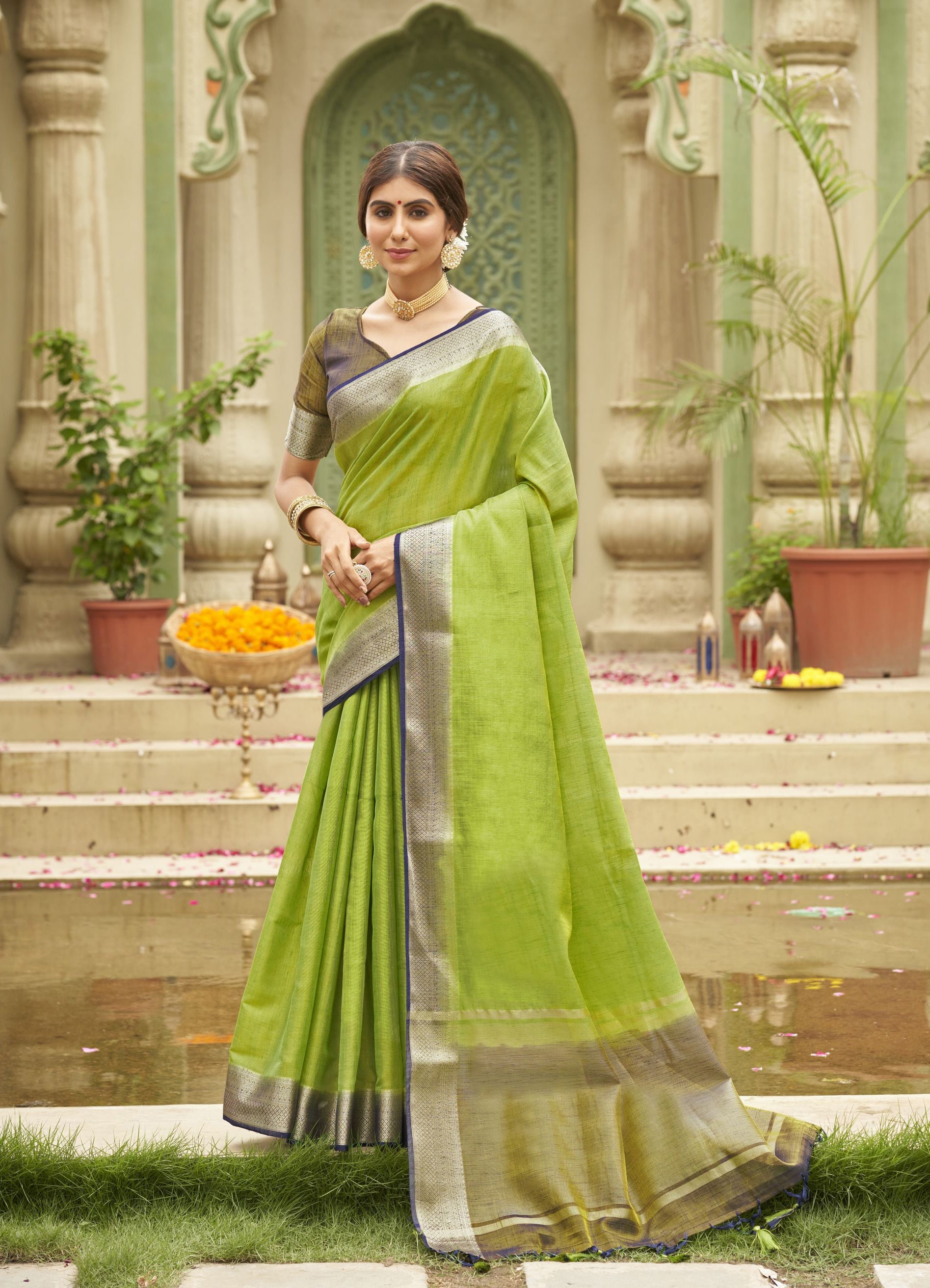 Pista Green Kanjivaram Silk Saree | Leemboodi
