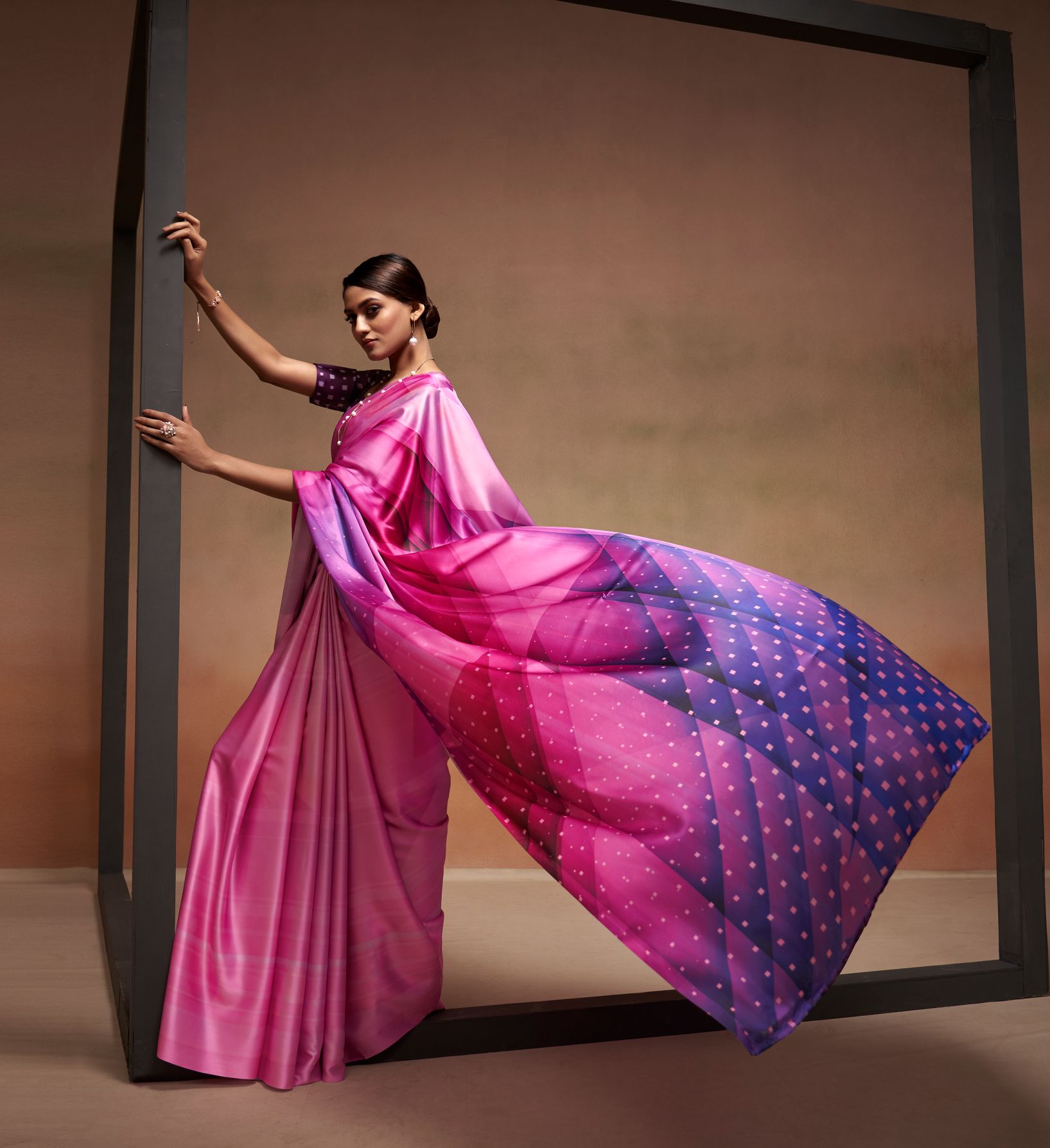 Buy Pink Satin Saree With An Unstitched Blouse Piece Kalki Fashion India