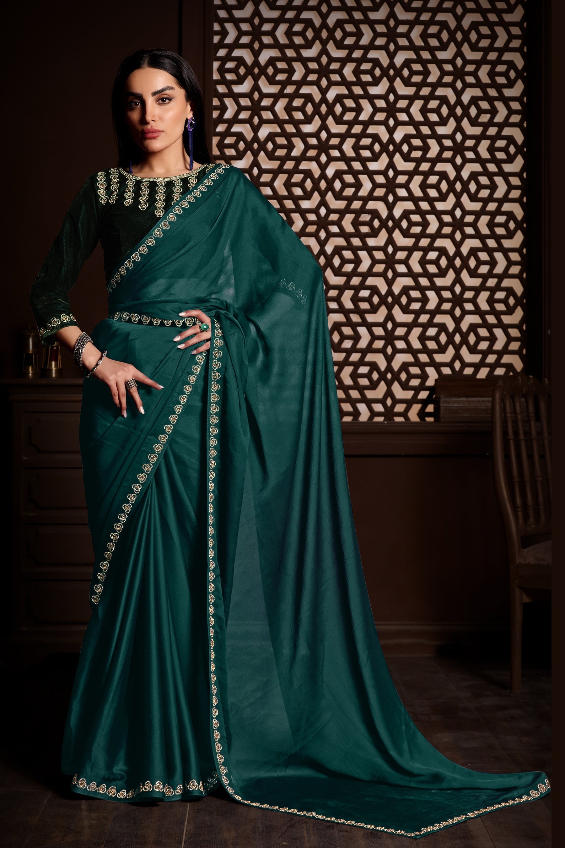 Emerald Green Marodi & Resham Hand Embroidered Saree – Talking Threads  Global