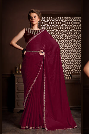 Dark Red Saree