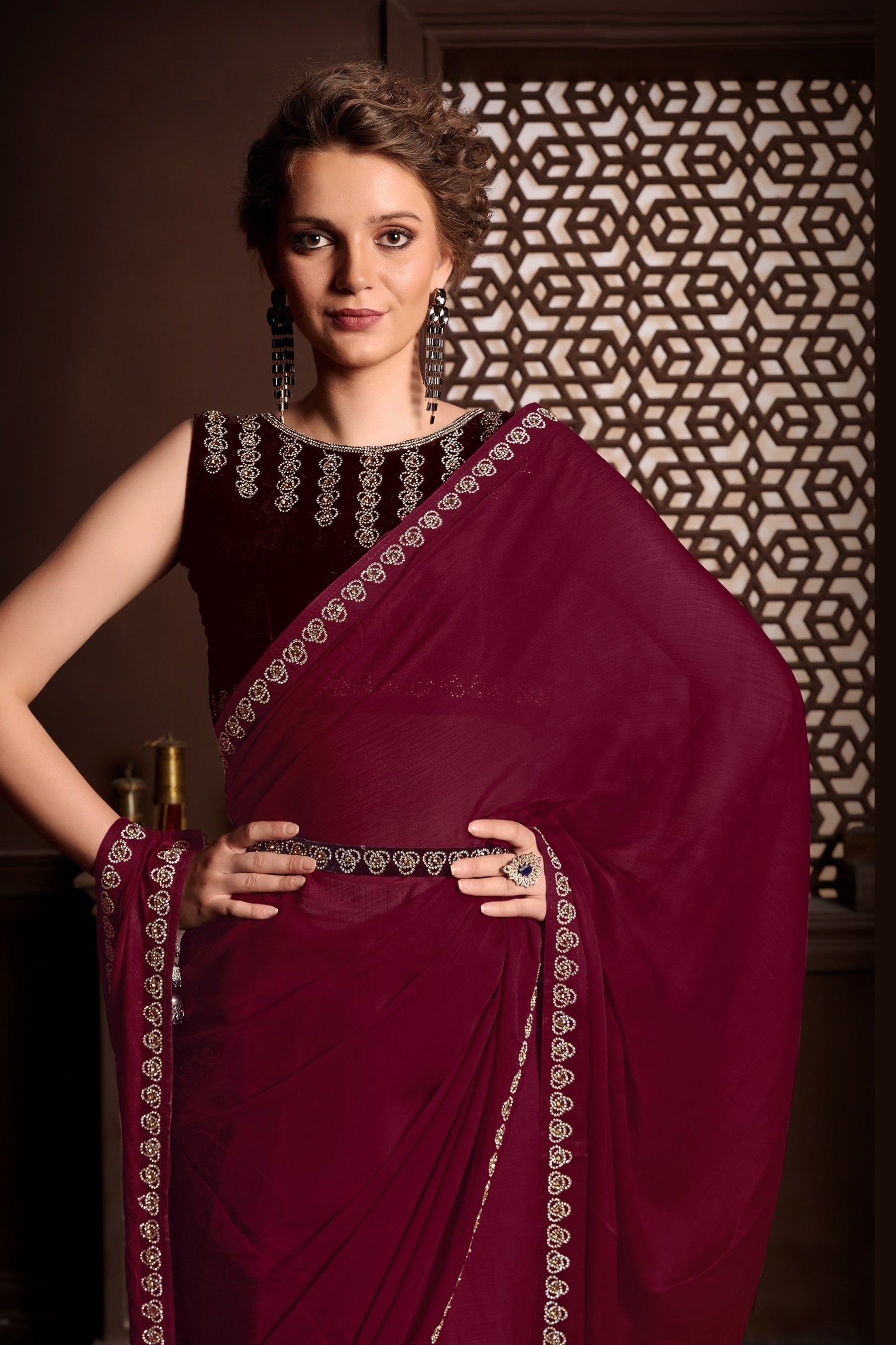 Dark Red Saree