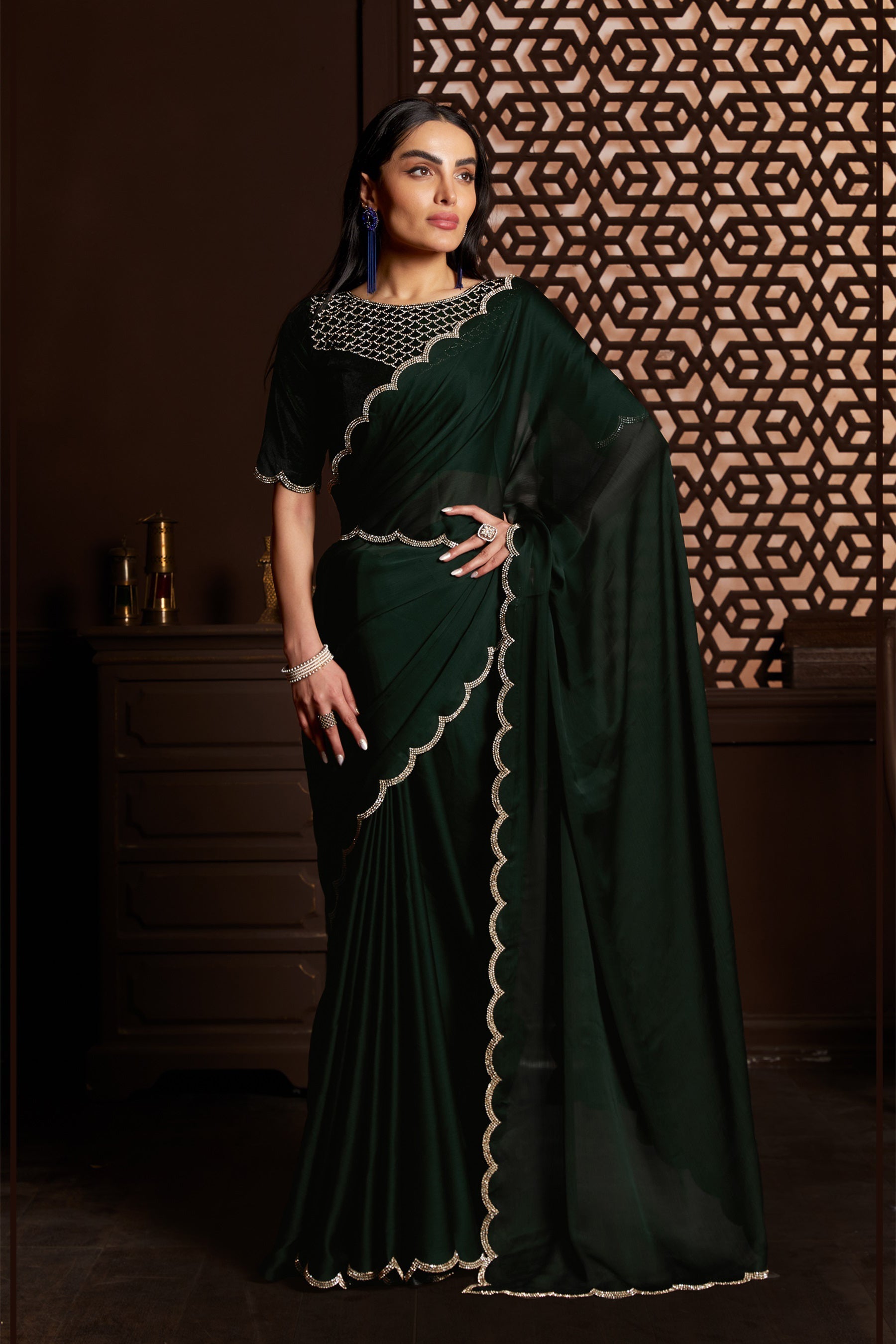 Dark Green Saree