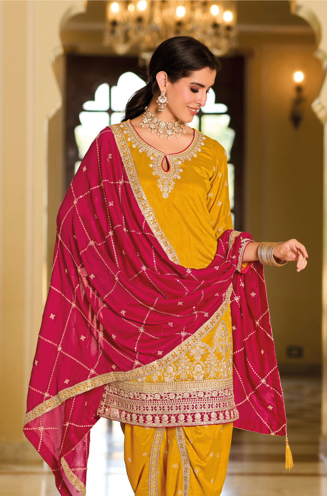 Yellow Premium Silk Salwar Suit with Elegant Embroidery for Weddings and Parties