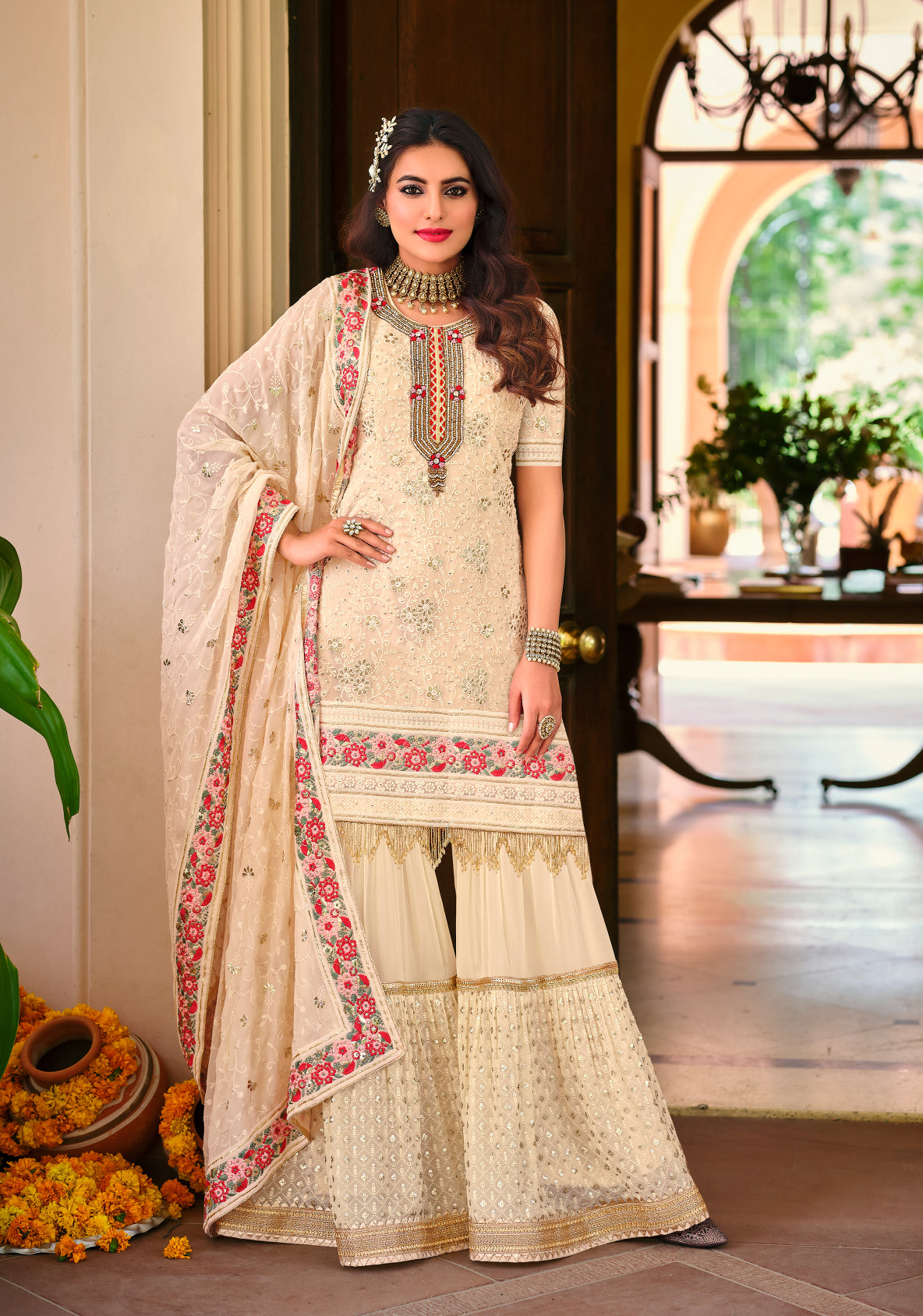 Elegant Cream Shara Salwar Suit: Perfect for Weddings and Parties!