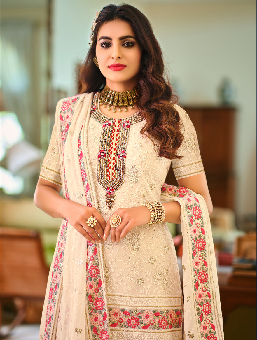 Elegant Cream Shara Salwar Suit: Perfect for Weddings and Parties!