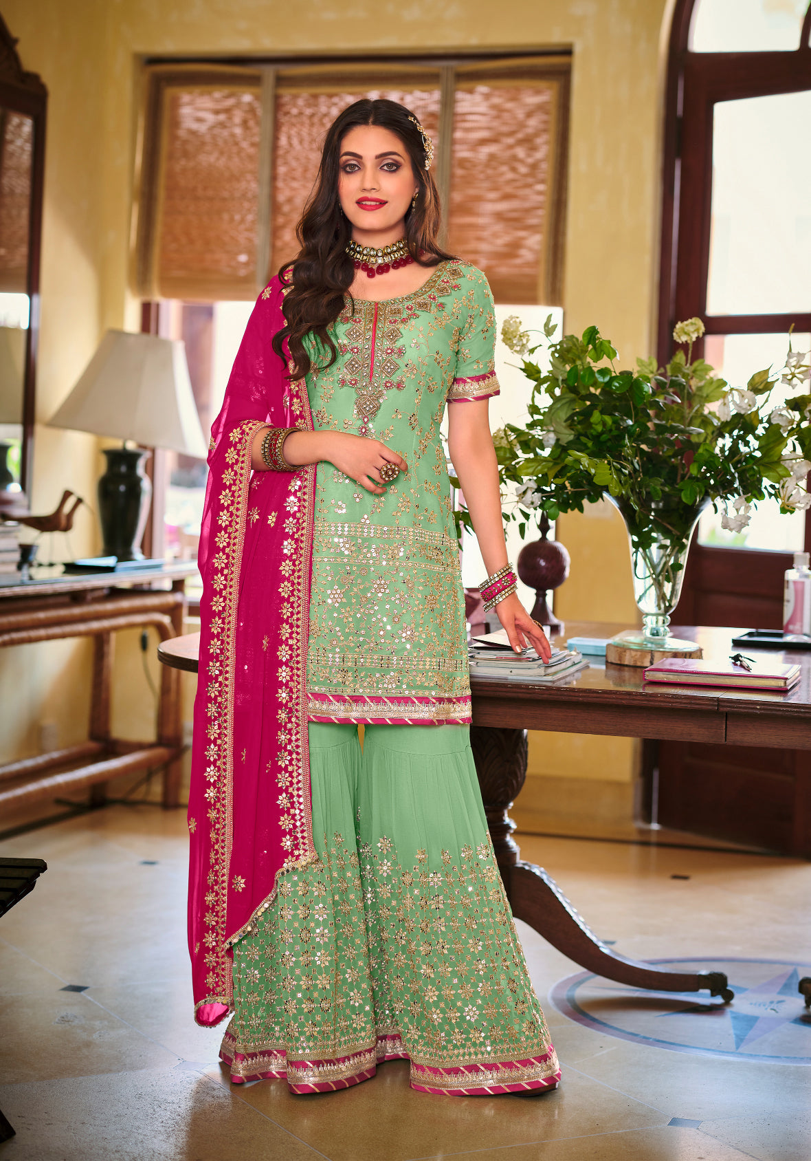 Elegant Green Shara Salwar Suit: Perfect for Weddings and Parties!