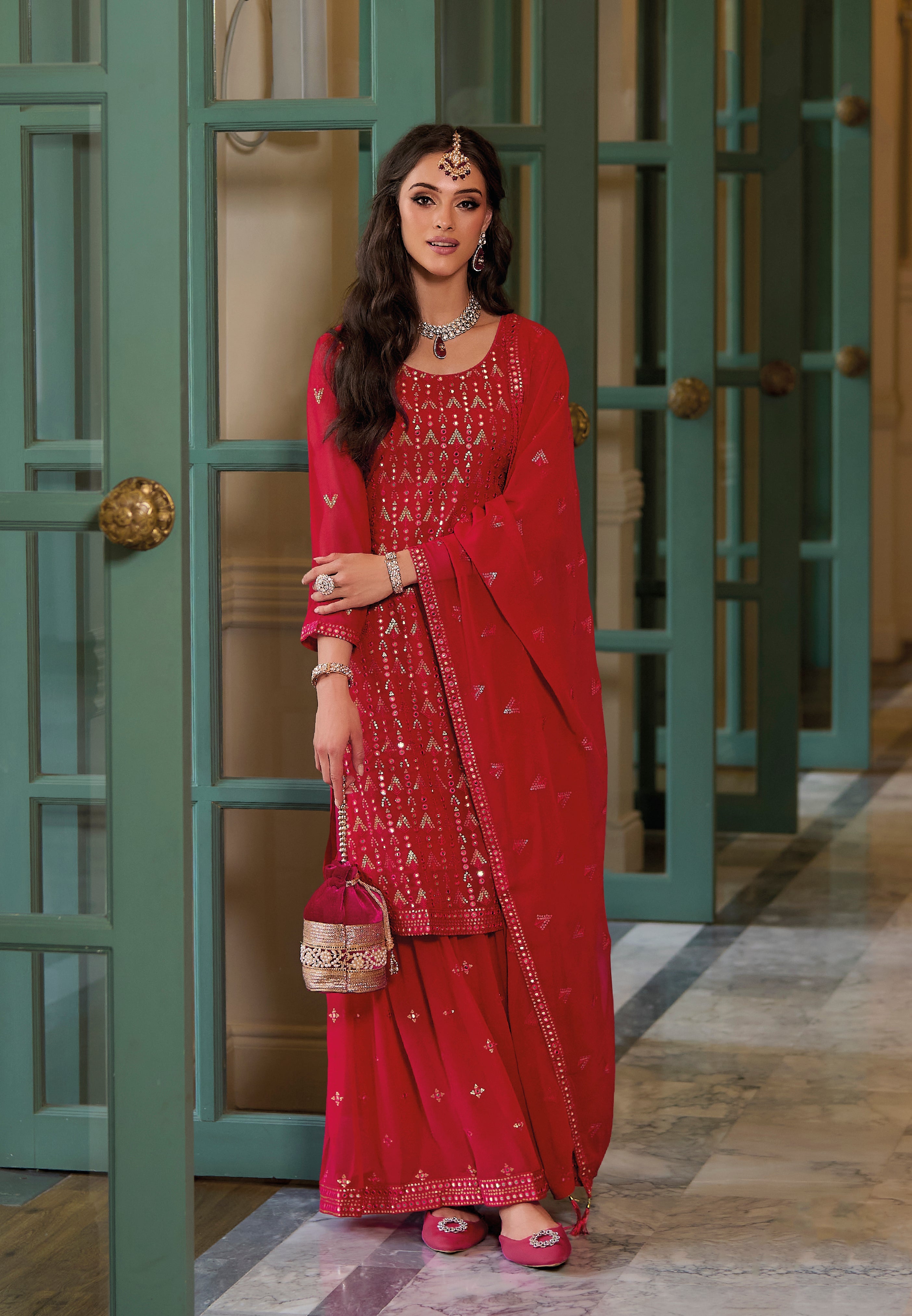 Ravishing Red Sharara Salwar Suit: Perfect for Weddings & Parties!