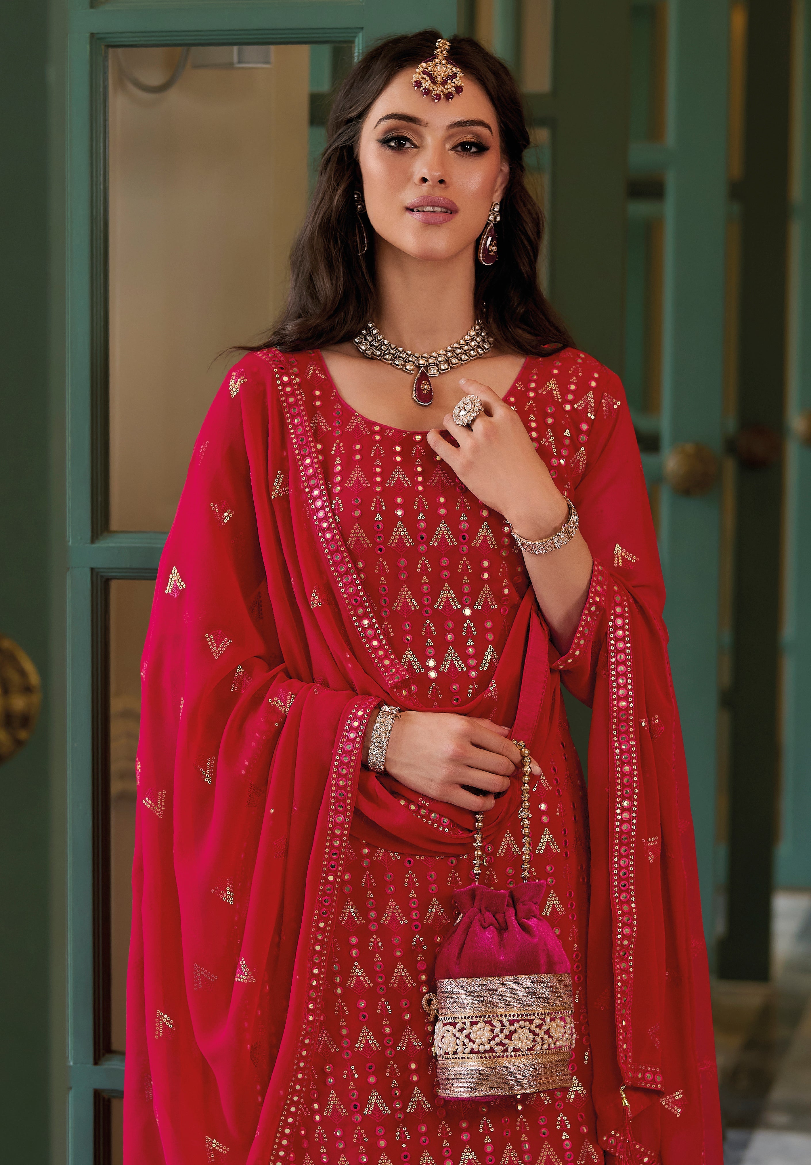 Ravishing Red Sharara Salwar Suit: Perfect for Weddings & Parties!