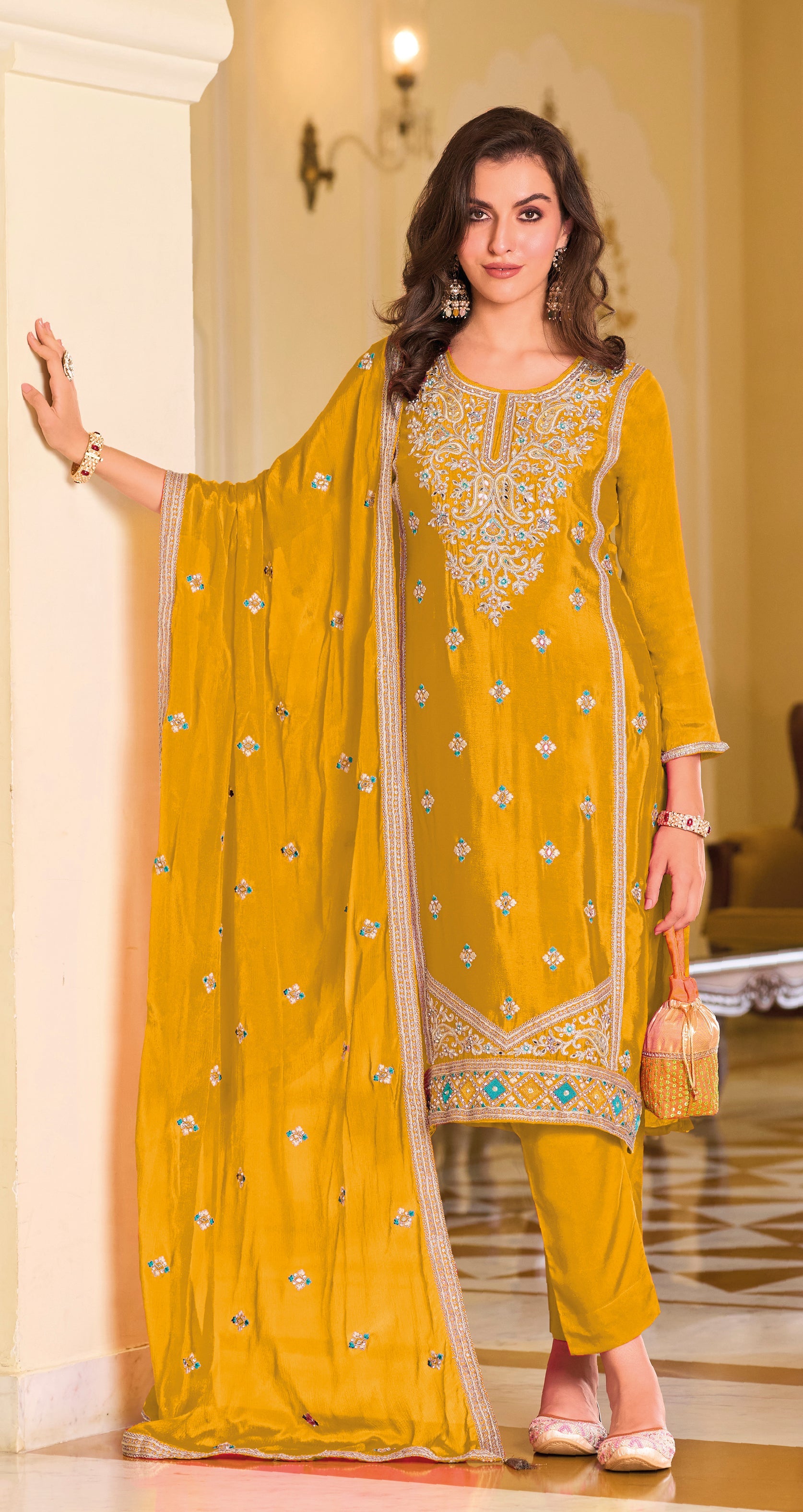 Elegant Yellow Silk Salwar with Exquisite Embroidery for Wedding & Parties