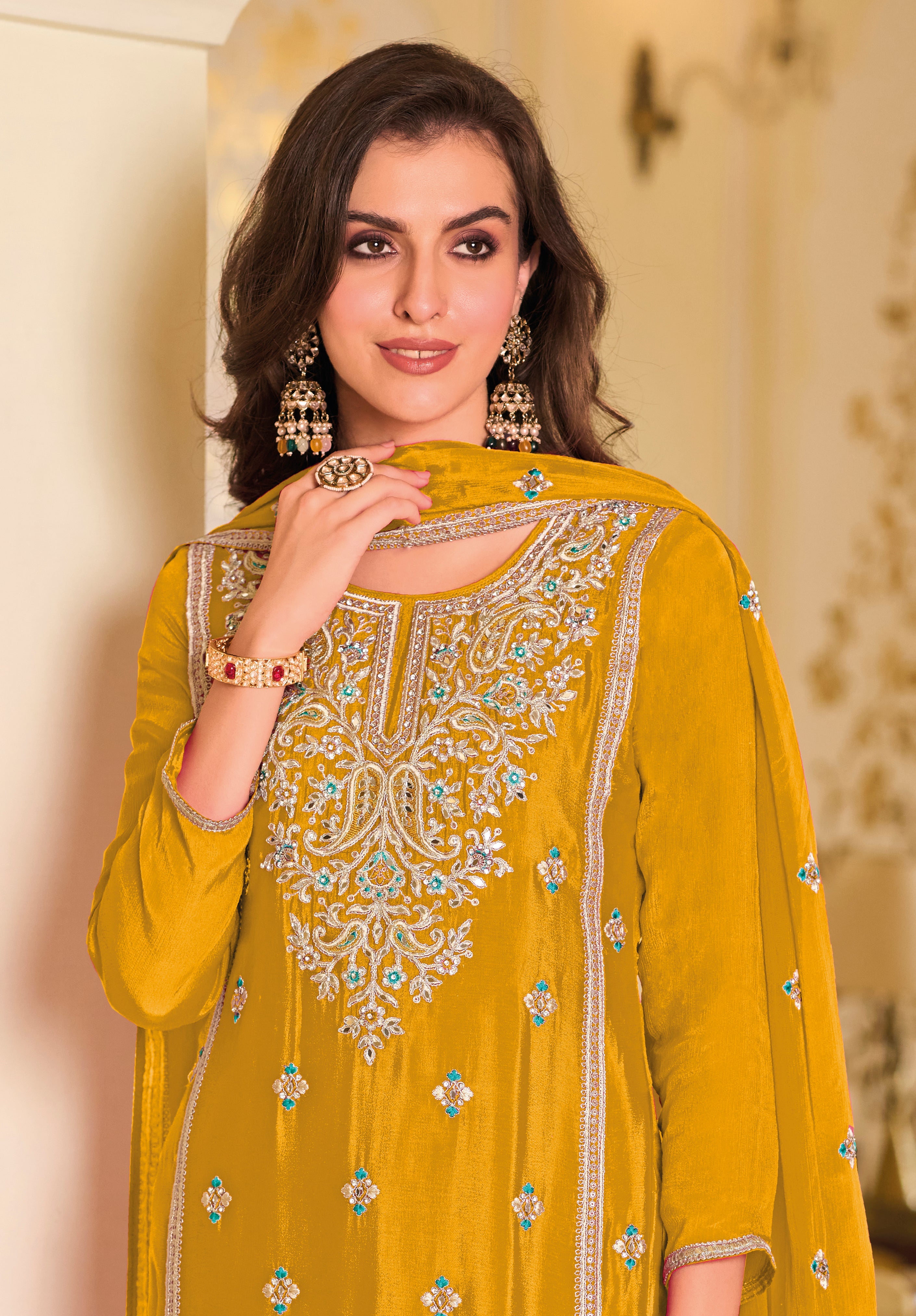 Elegant Yellow Silk Salwar with Exquisite Embroidery for Wedding & Parties