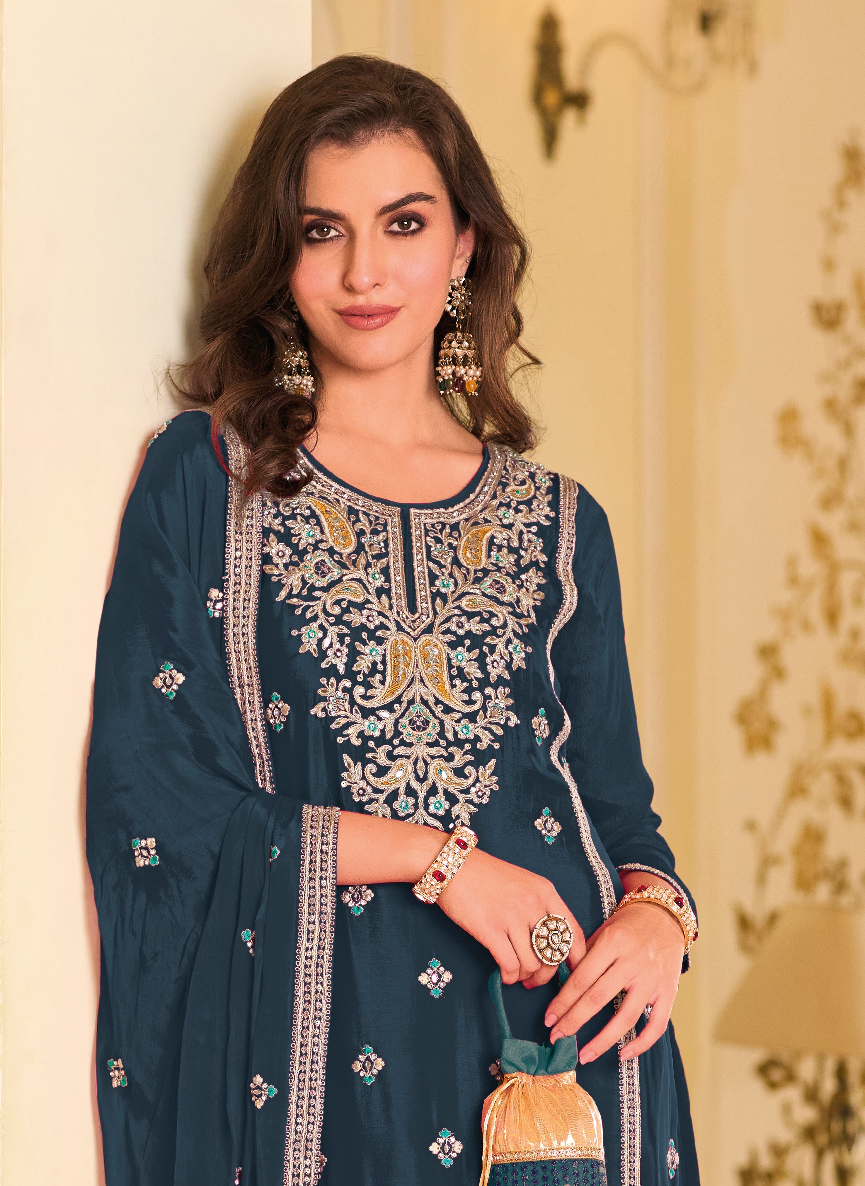 Elegant Blue Silk Embroidered Salwar for Wedding and Parties