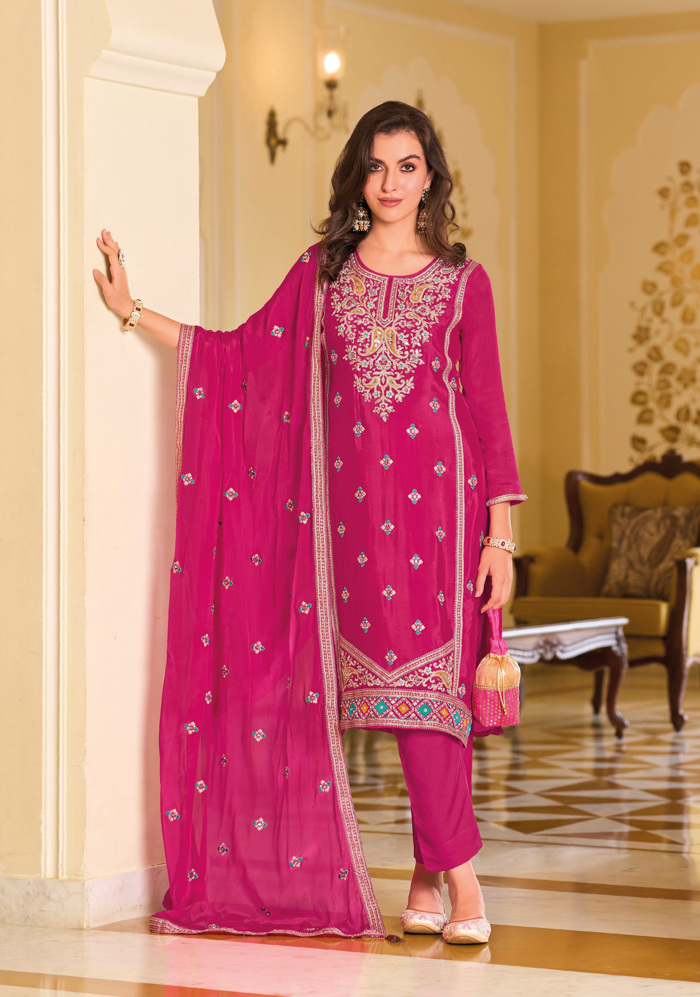 Elegant Pink Silk Salwar with Exquisite Embroidery for Weddings & Parties