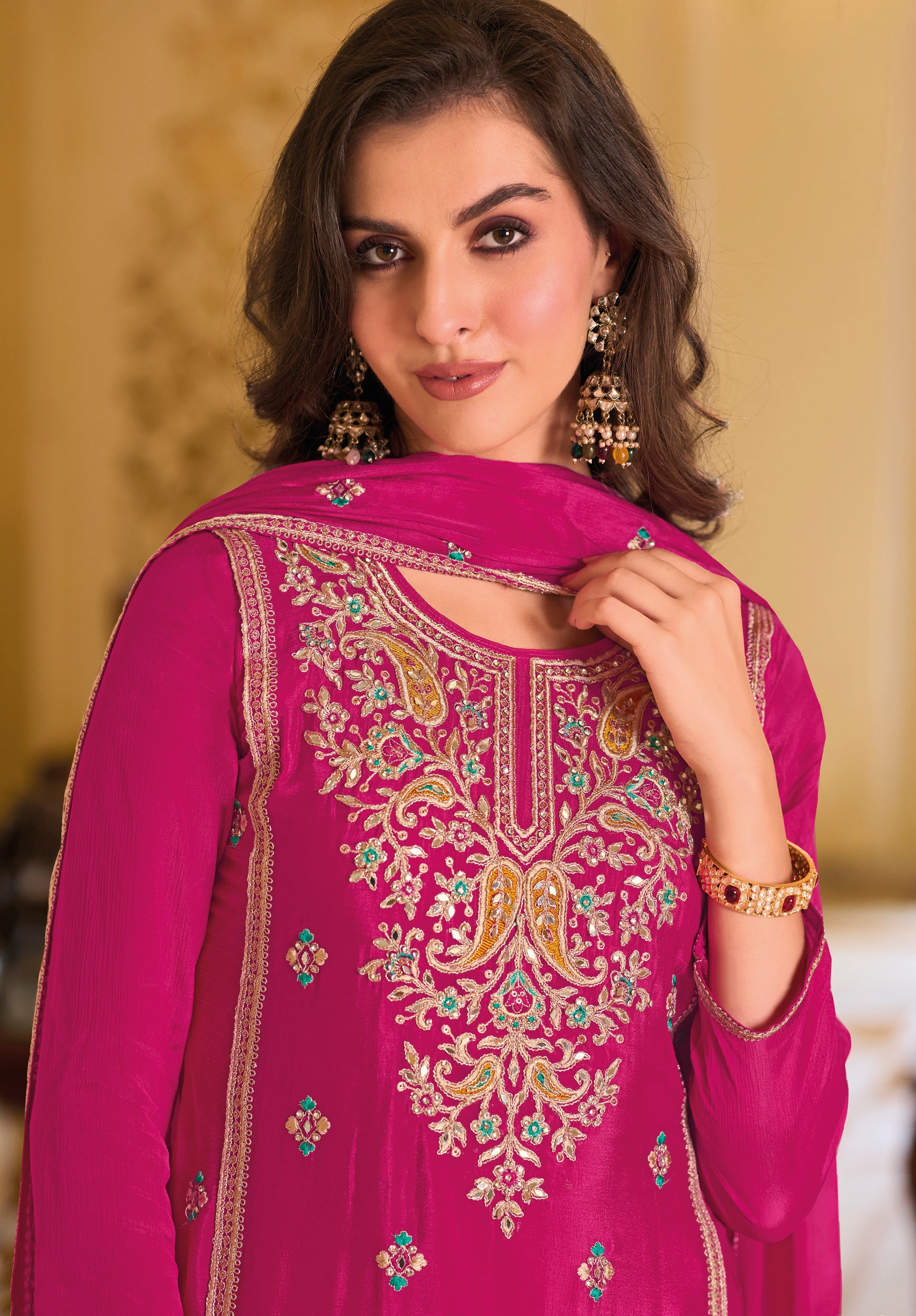 Elegant Pink Silk Salwar with Exquisite Embroidery for Weddings & Parties