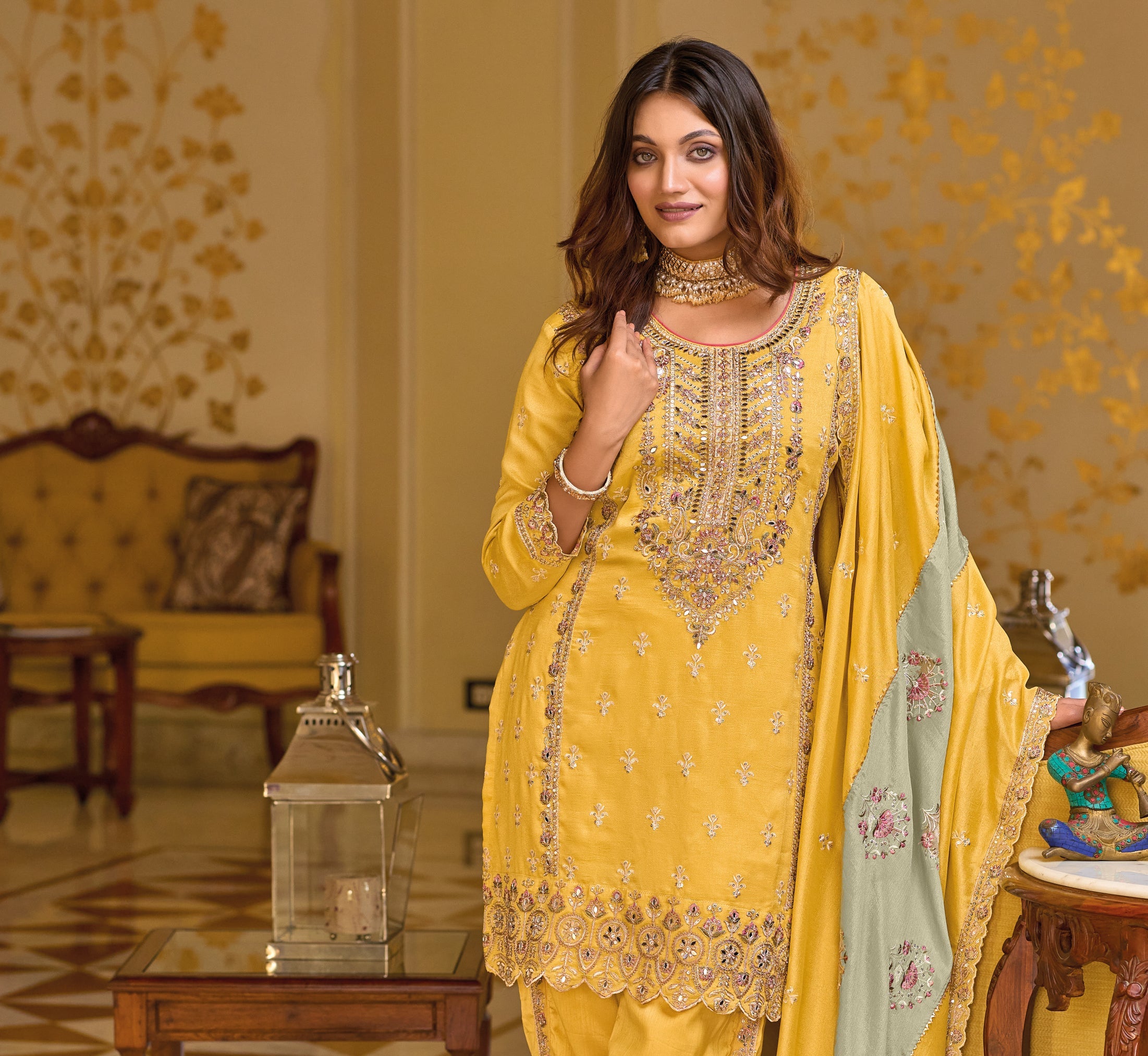 Elegant Yellow Silk Salwar Suit with Exquisite Embroidery for Wedding & Parties