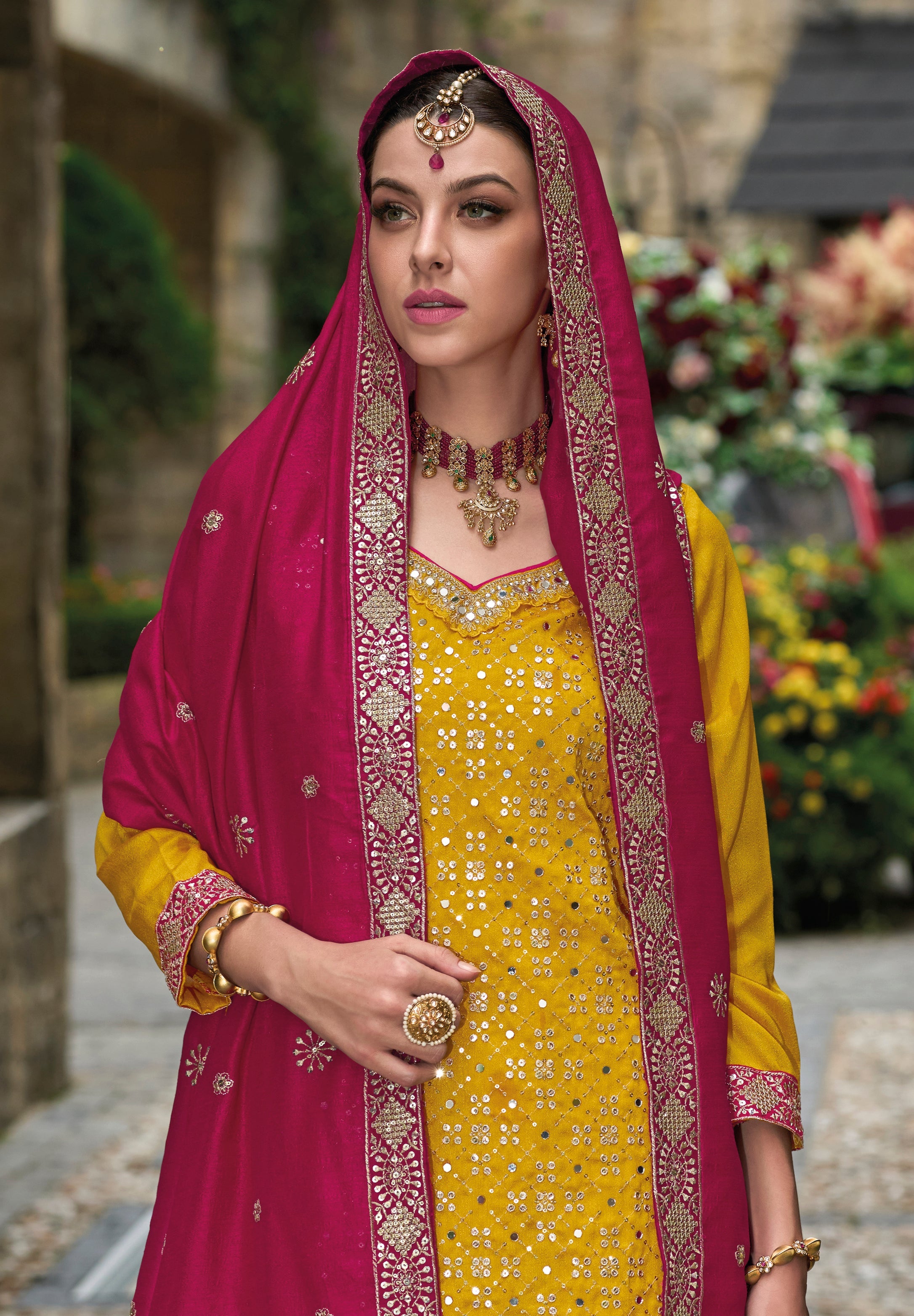 Elegant Yellow Silk Sharara Salwar Suit for Weddings and Parties with Premium Embroidery