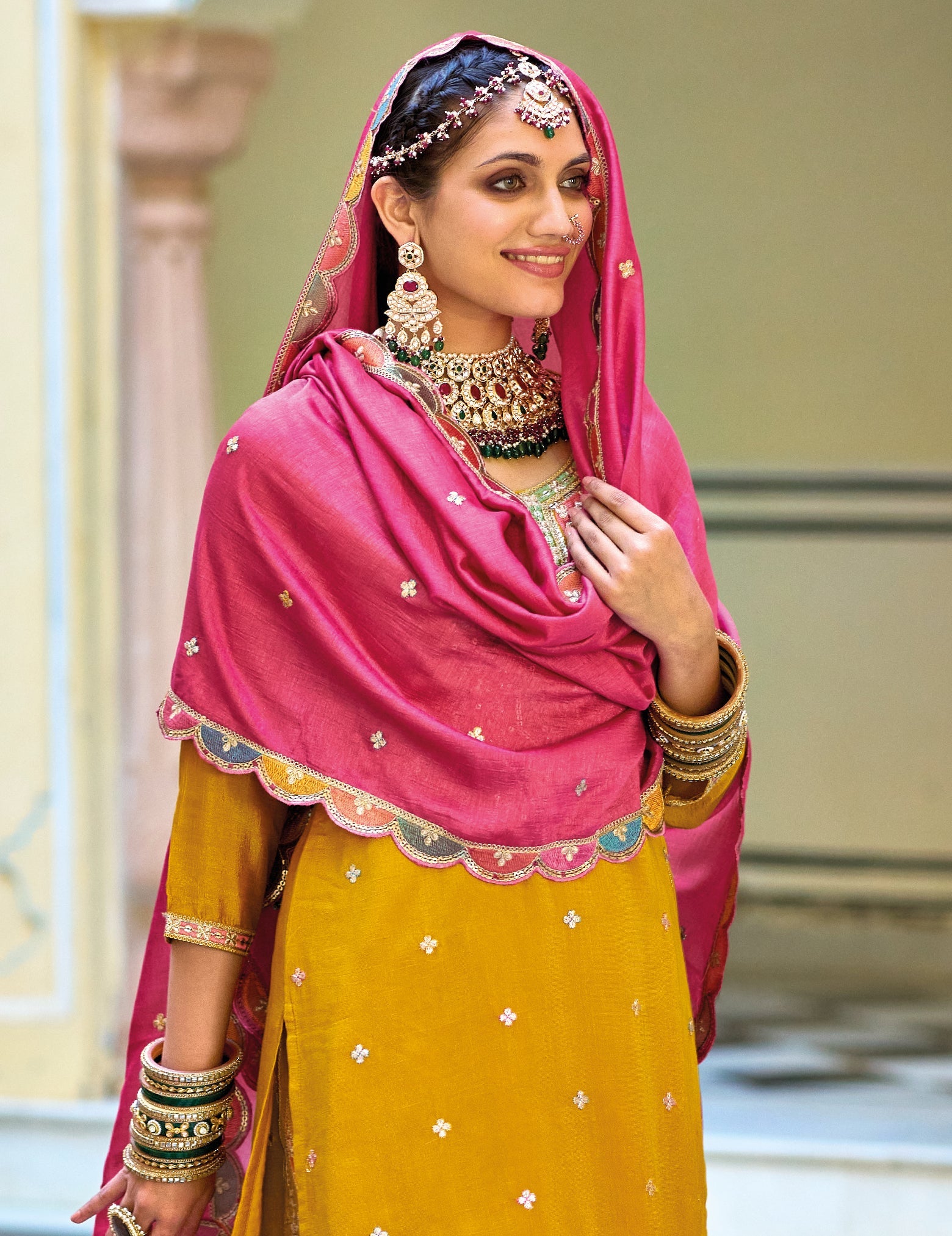 Luxurious Yellow Silk Sharara Salwar Suit for Weddings & Parties