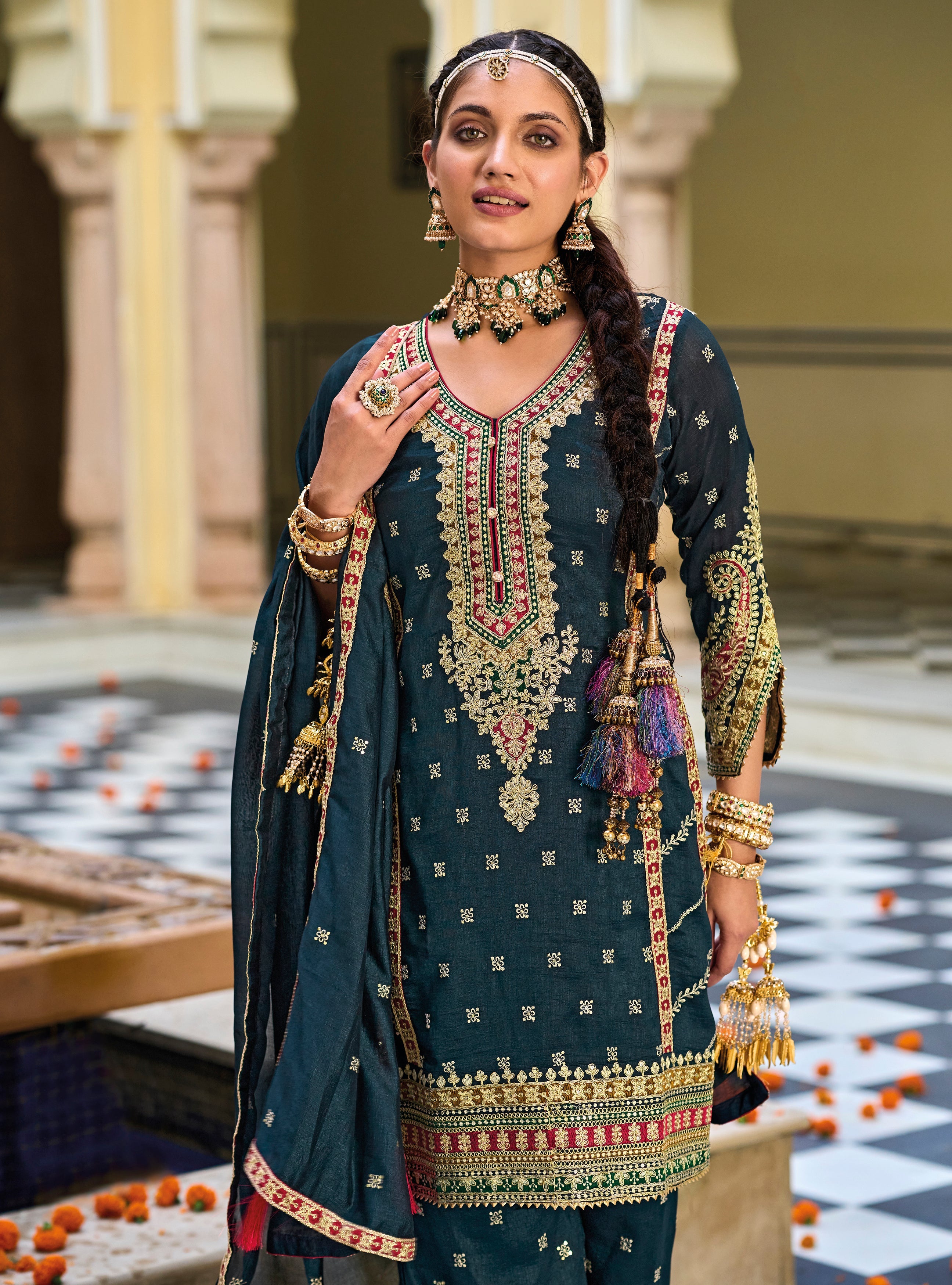 Elegant Green Silk Embroidered Salwar Suit for Weddings