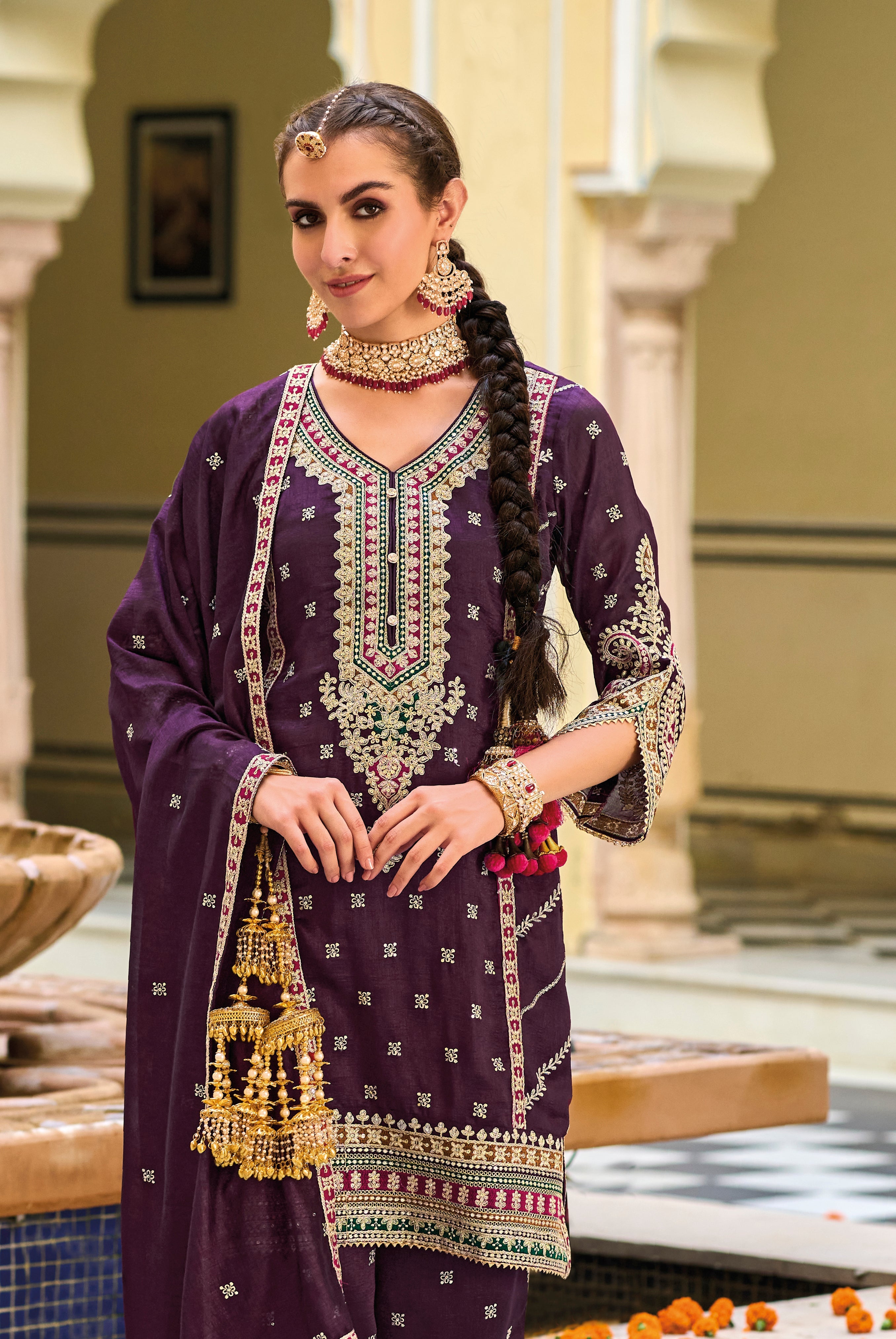 Elegant Purple Silk Embroidered Salwar Suit for Wedding Bliss