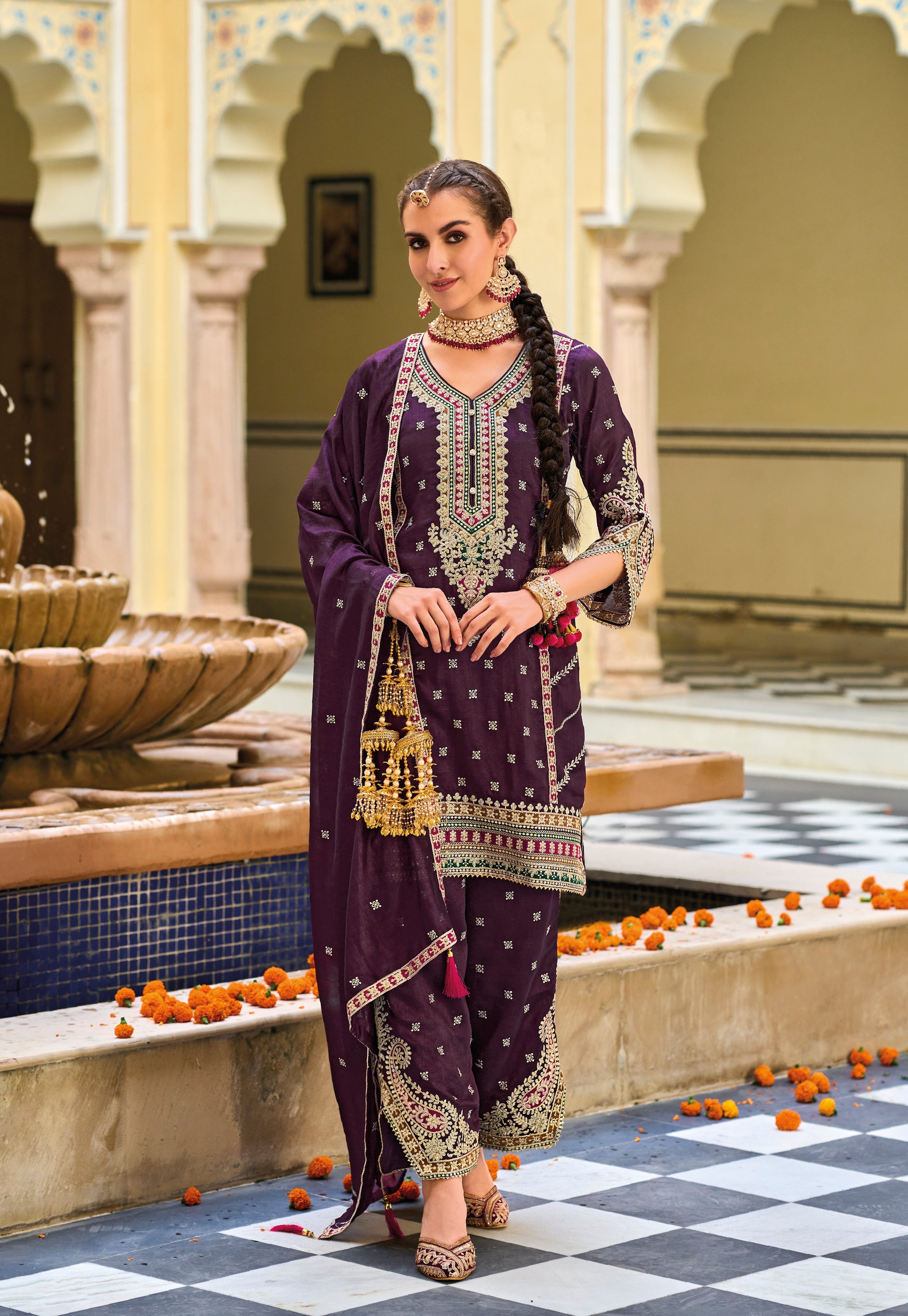 Elegant Purple Silk Embroidered Salwar Suit for Wedding Bliss