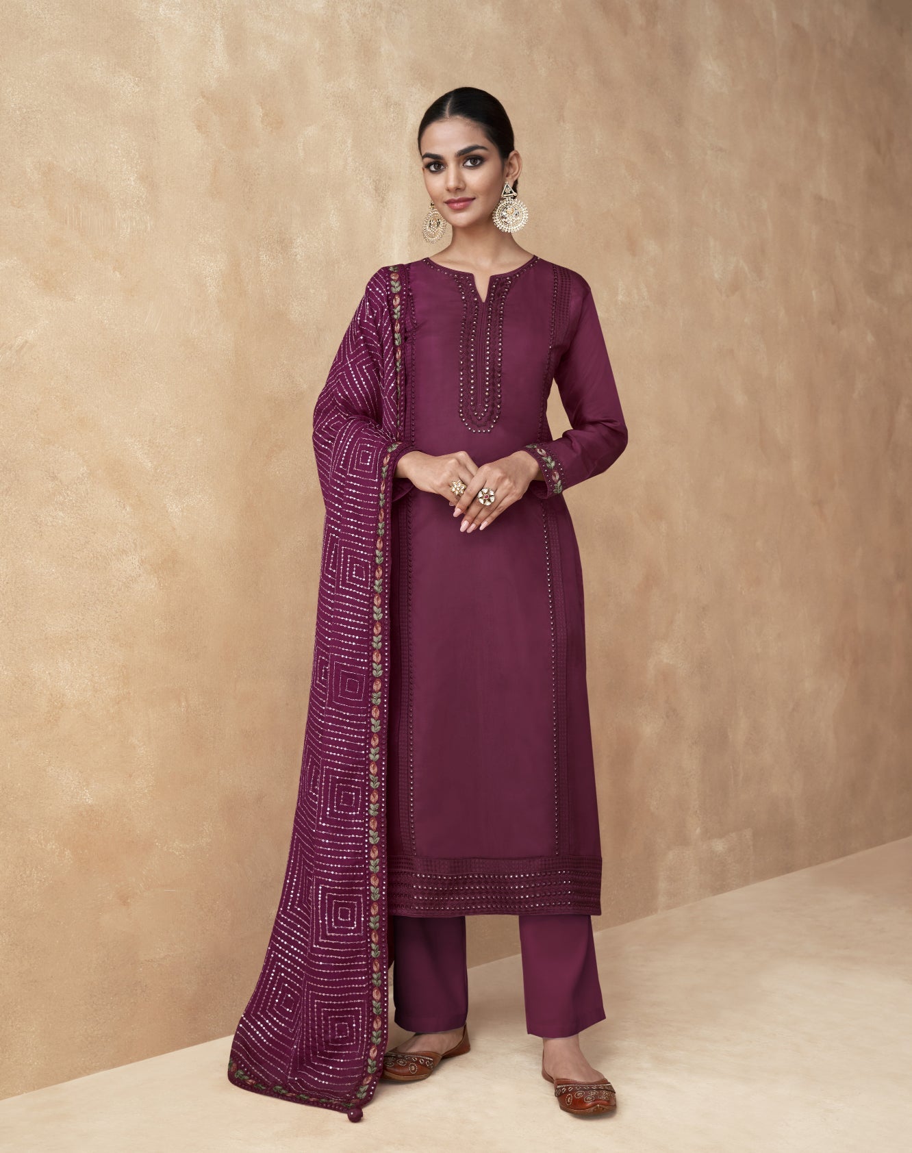 Elegant Purple Real Chinon & Georgette Salwar Suit for Wedding & Party