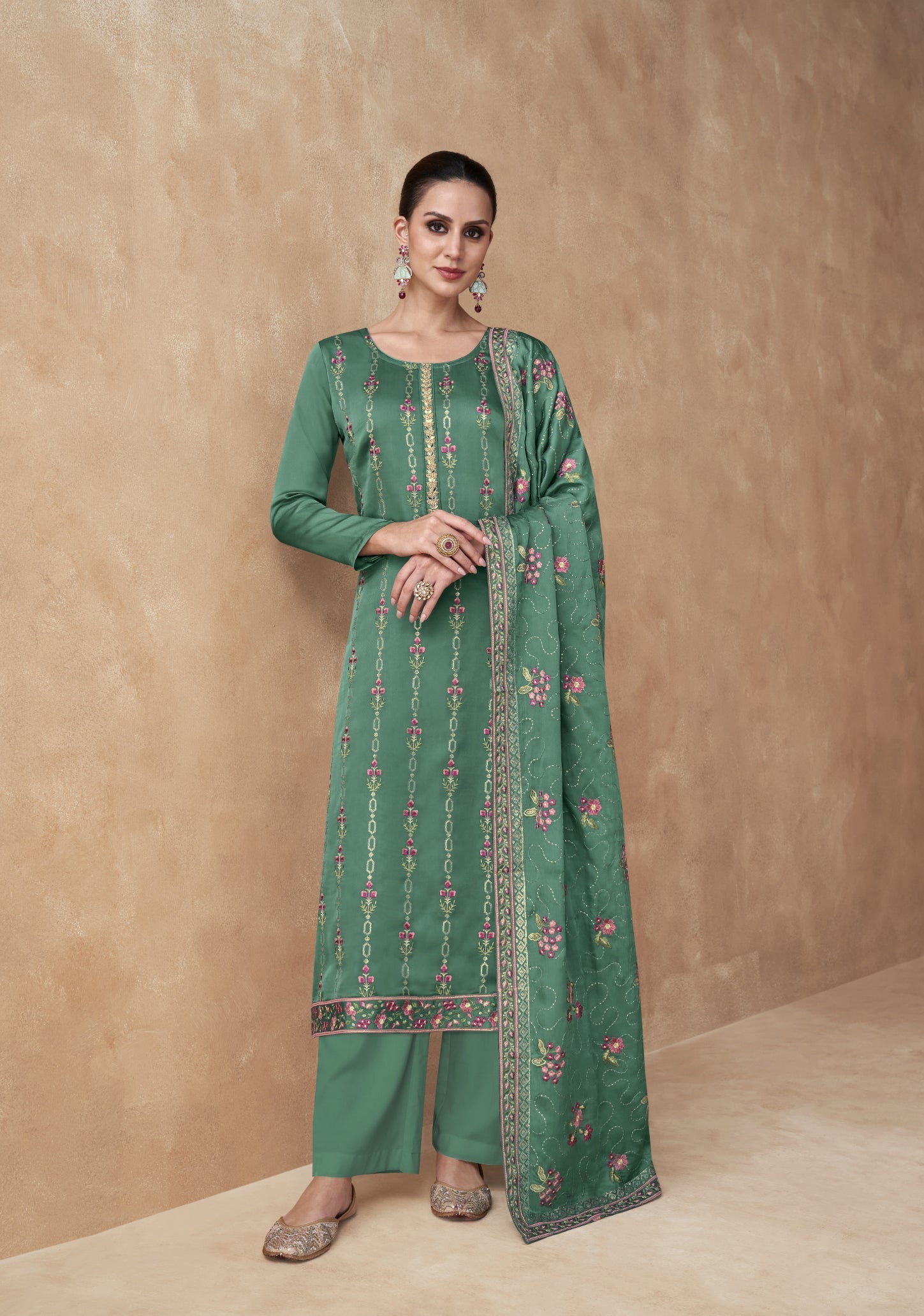 Elegant Green Salwar Suit with Real Chinon & Georgette for Weddings and Parties