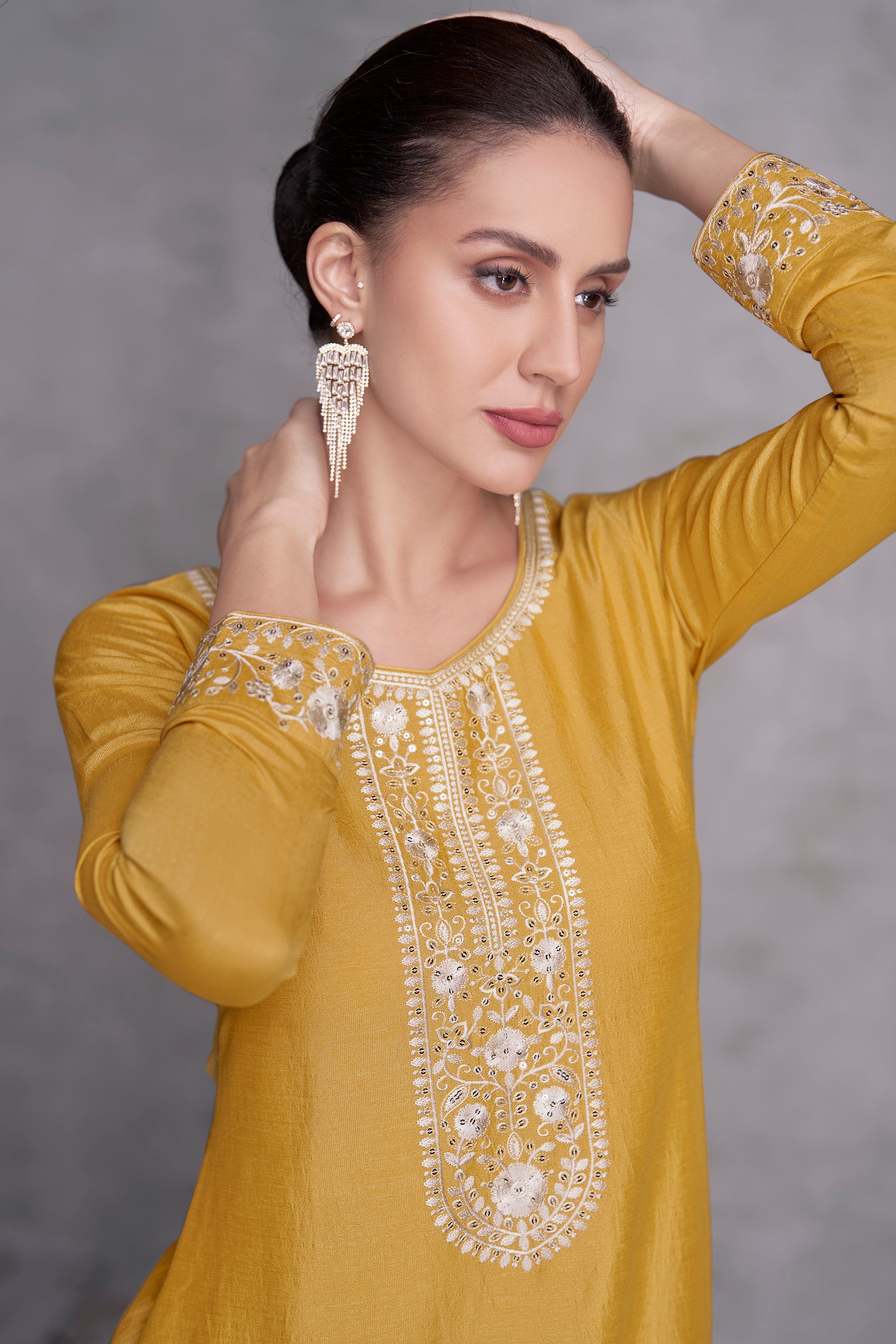 Elegant Yellow Silk Sharara Salwar Suit for Weddings and Parties