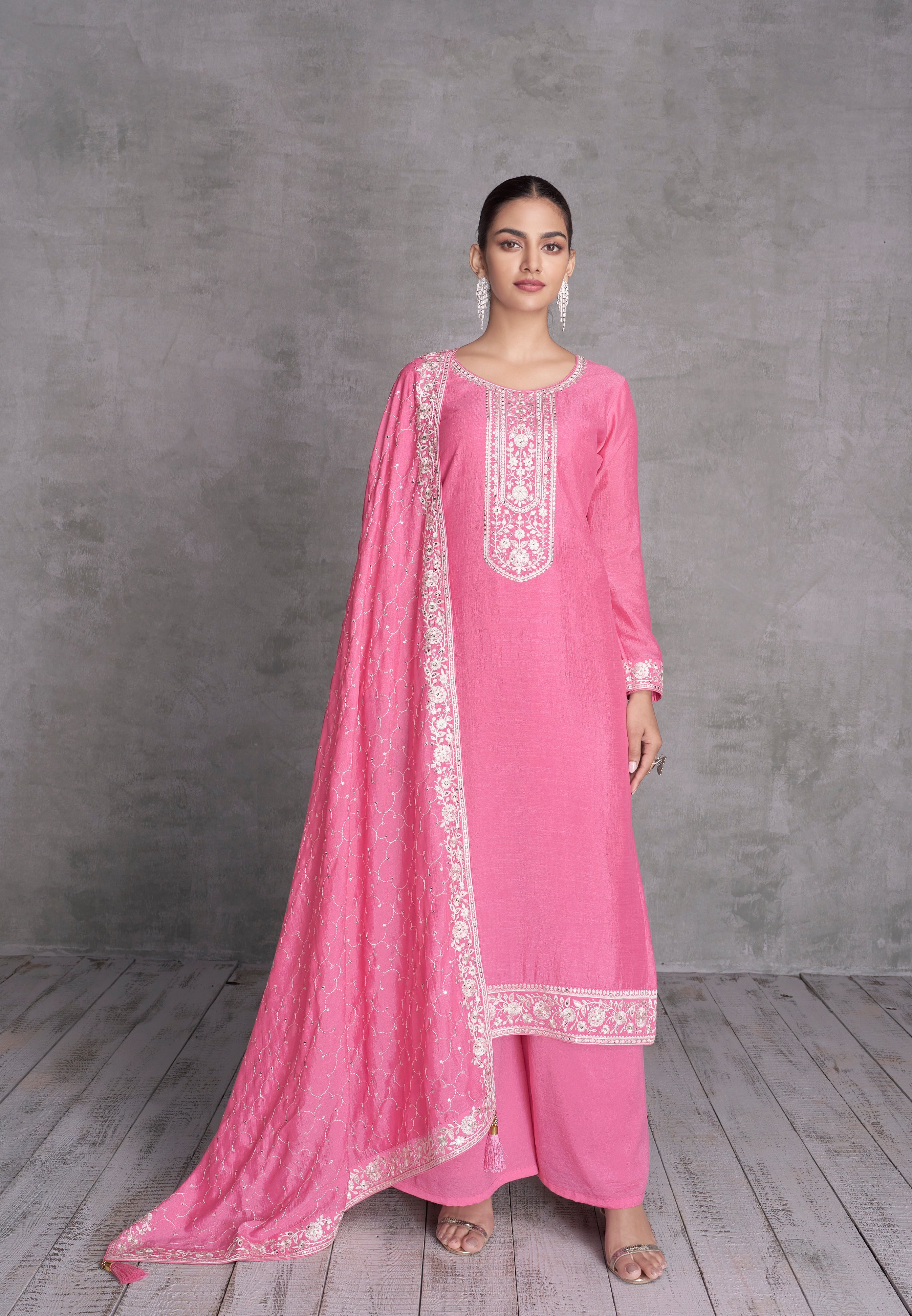 Elegant Pink Silk Sharara Salwar Suit for Weddings and Parties