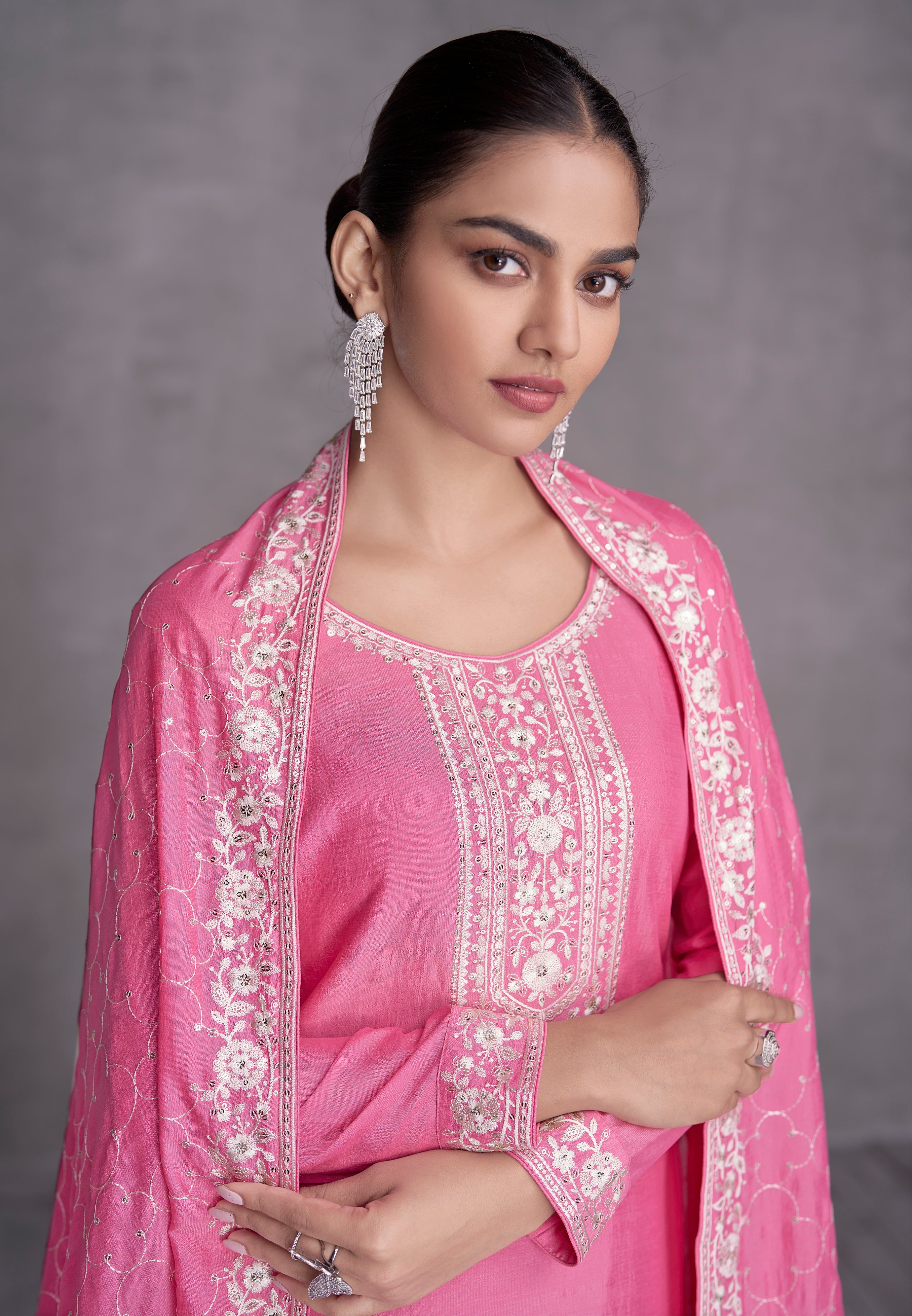 Elegant Pink Silk Sharara Salwar Suit for Weddings and Parties