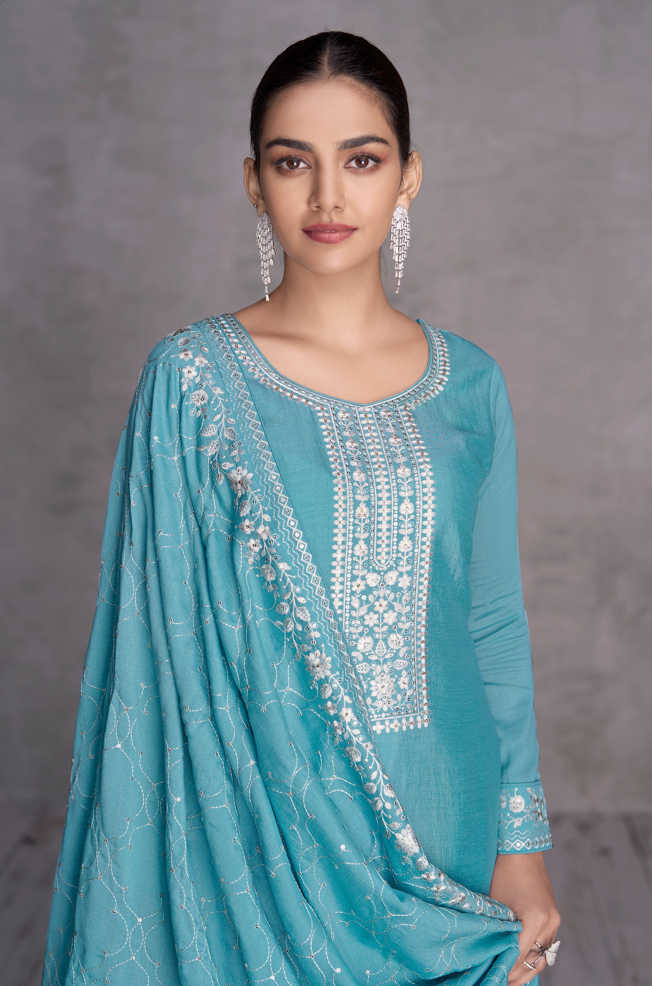 Elegant Blue Silk Sharara Salwar Suit for Weddings and Parties