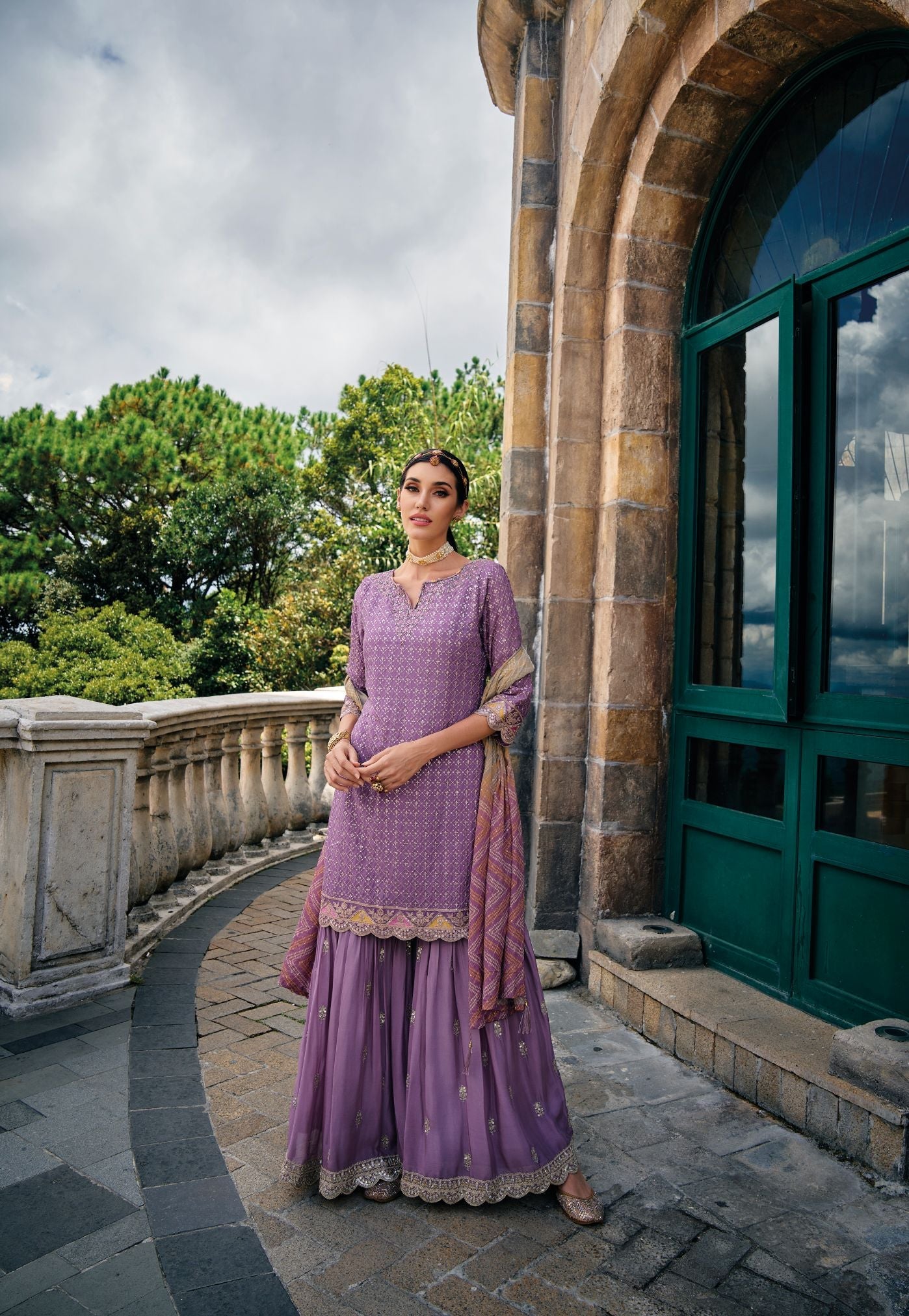 Lovender Elegance: Heavy Chinon and Embroidered Sharara Salwar Suit for Party & Wedding Wear