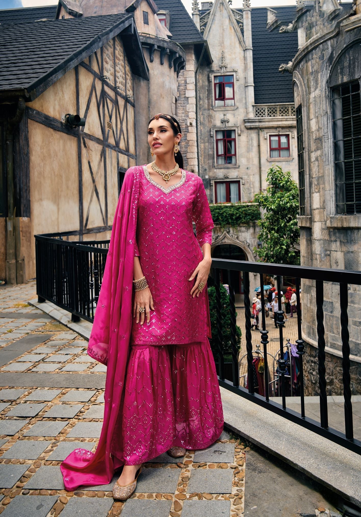 Dazzling Dark Pink Sharara Salwar Suit: A Stunning Party & Wedding Wear