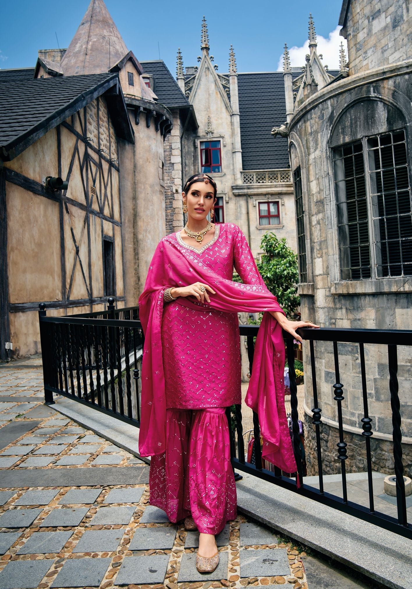 Dazzling Dark Pink Sharara Salwar Suit: A Stunning Party & Wedding Wear