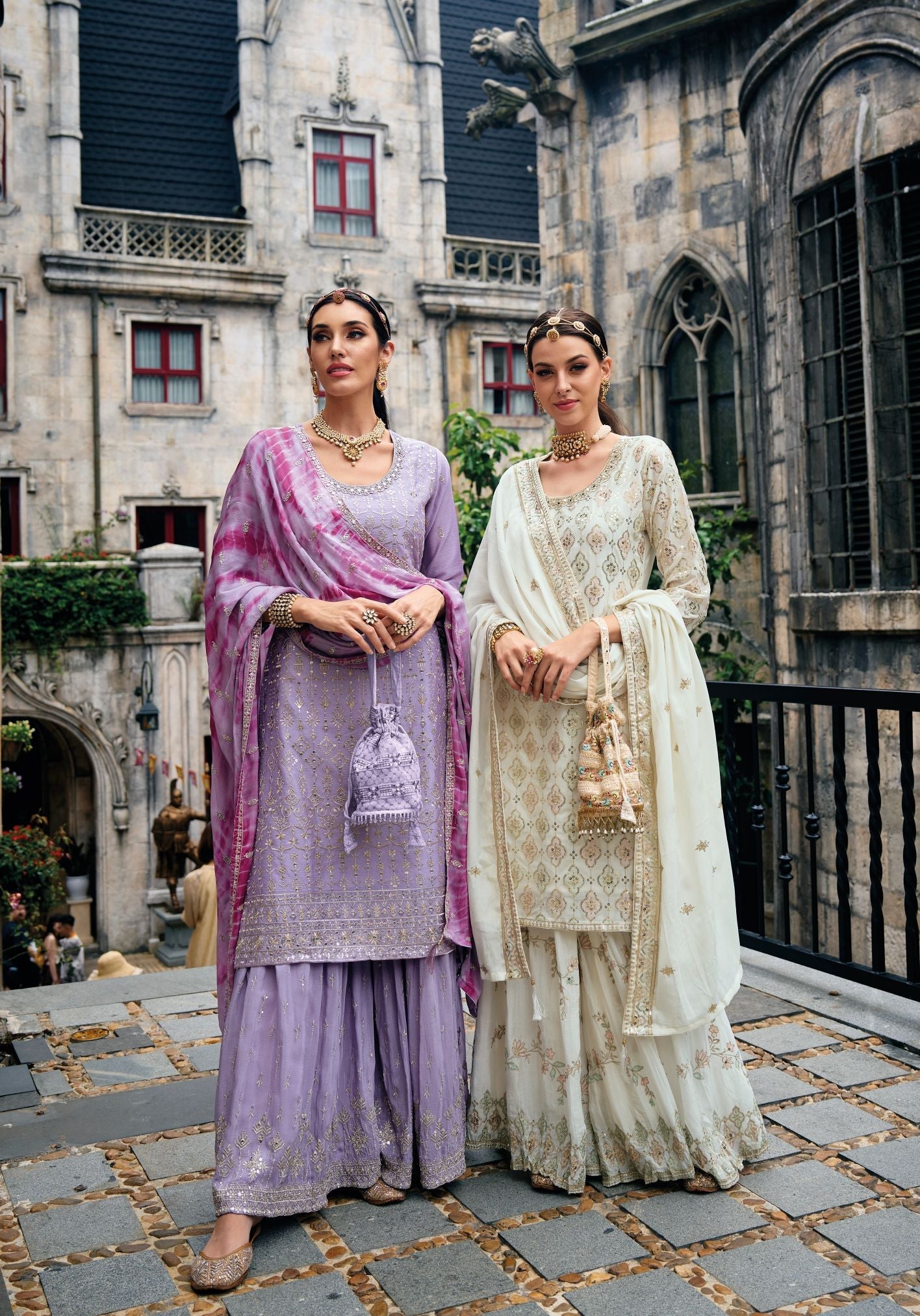 Lovely Lavender Sharara Salwar Suit: Exquisite Heavy Chinon Embroidery & Khatali Work for Party & Wedding Wear