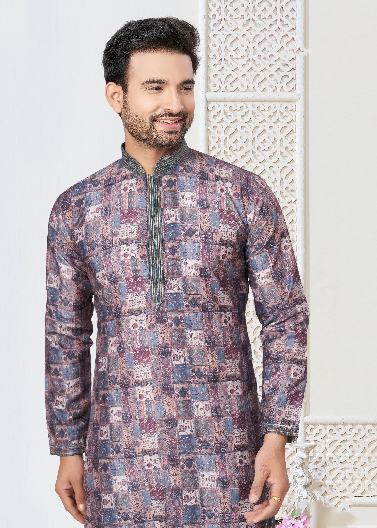 Elegant Multicolor Cotton Butti Men's Kurta for Wedding and Party Wear