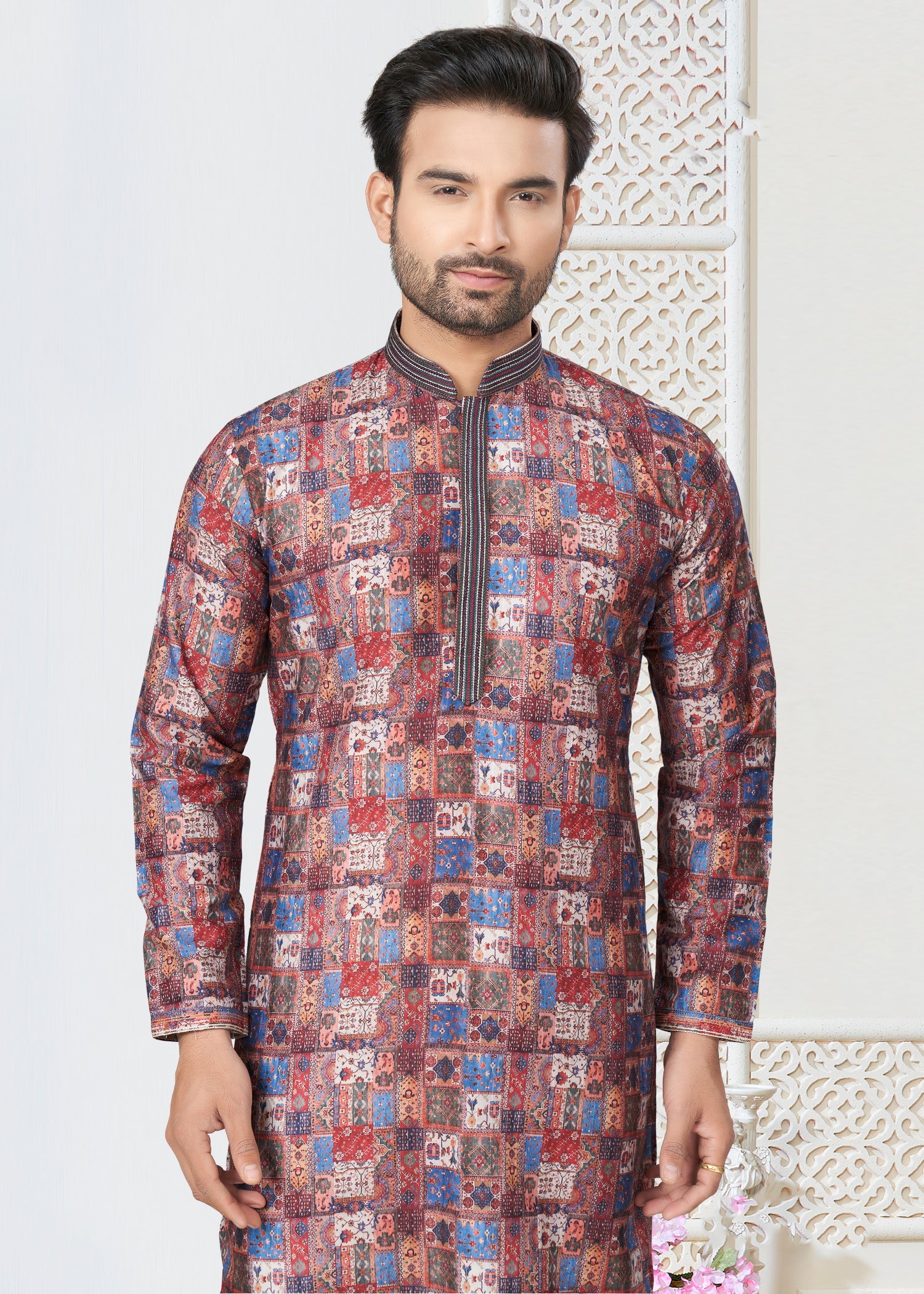 Multicolor Cotton Ethnic Butti Men's Kurta for Wedding and Party Wear