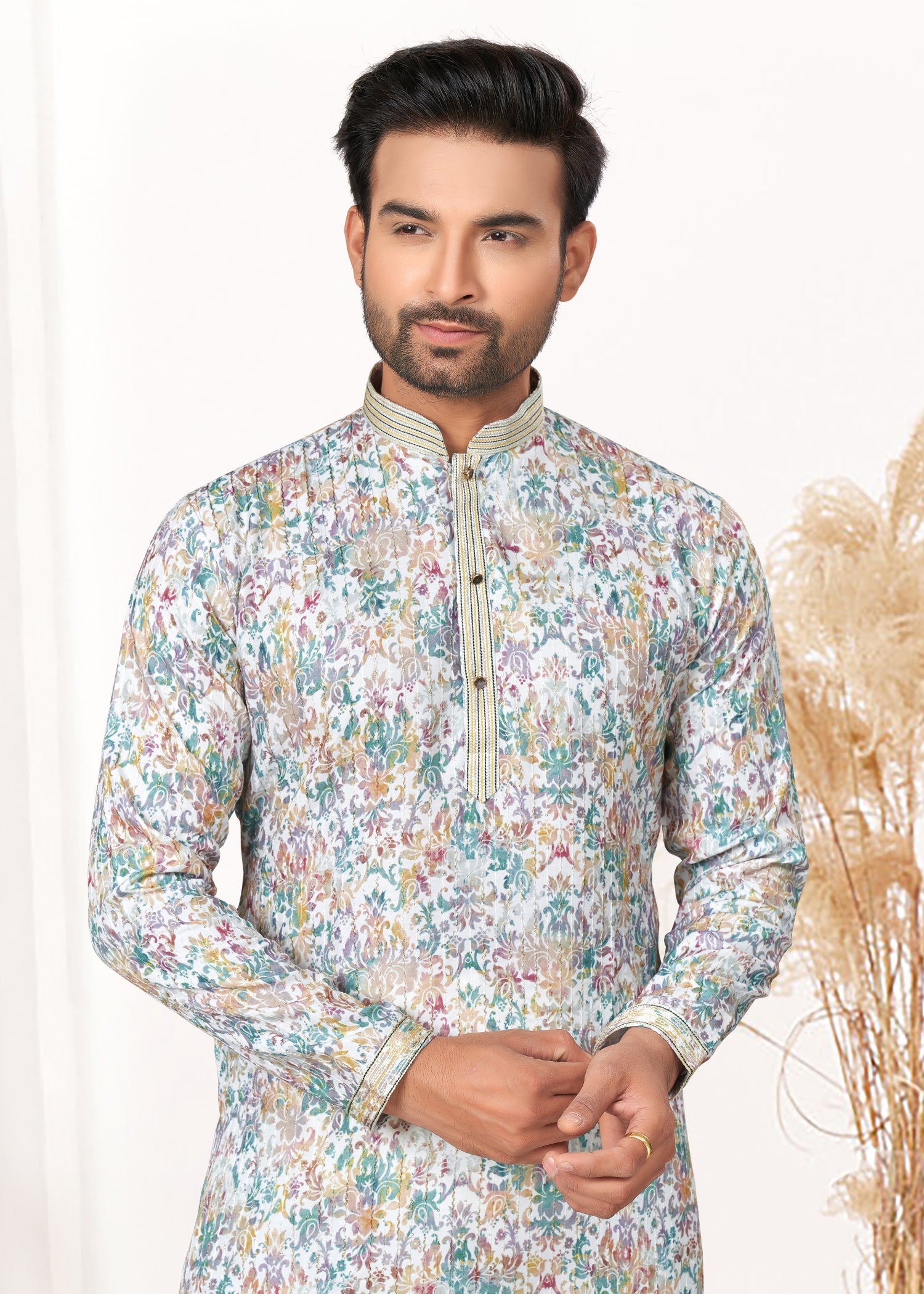 Elegant Blue Men's Kurta with Intricate Sequin and Thread Work