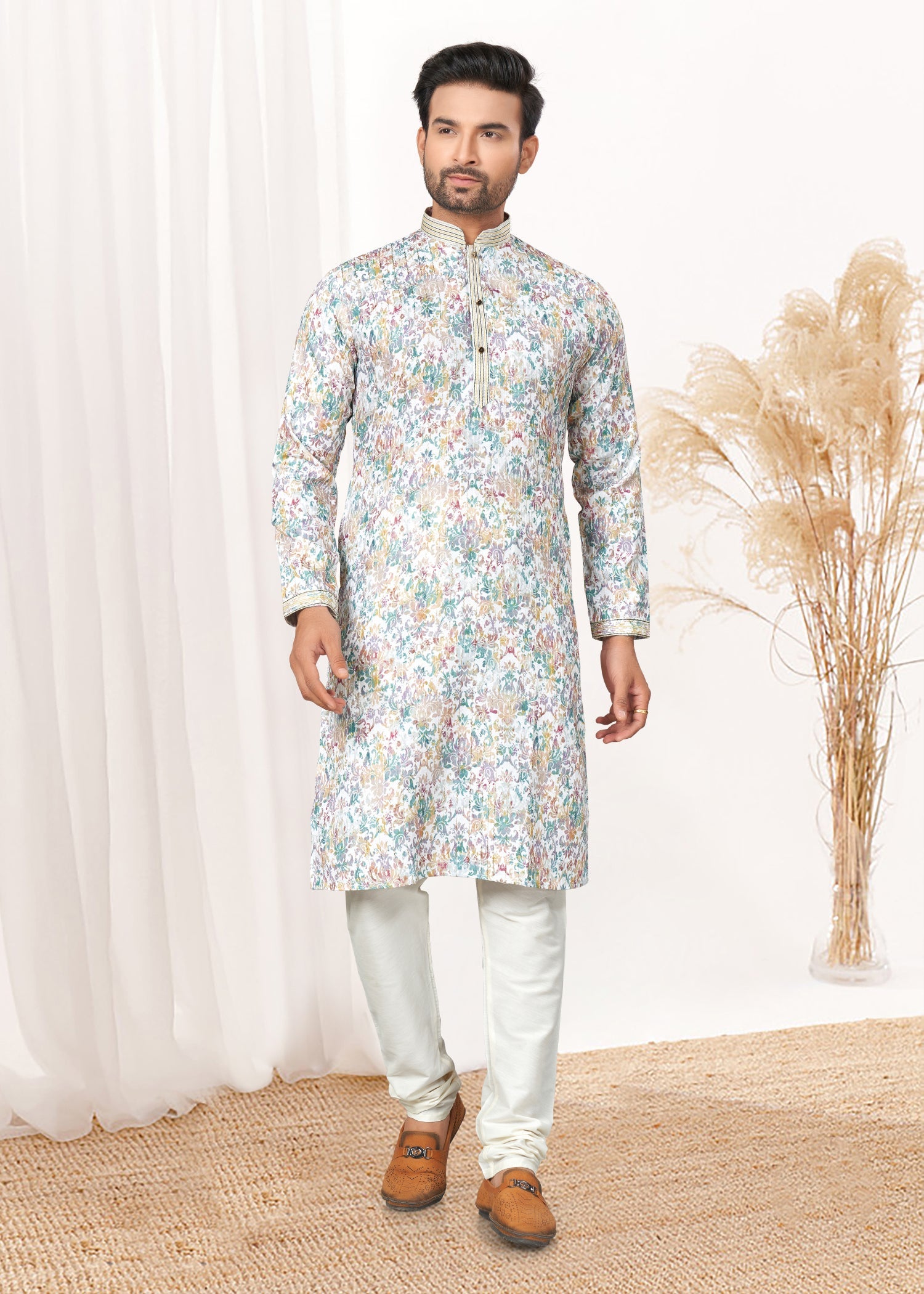 Elegant Blue Men's Kurta with Intricate Sequin and Thread Work