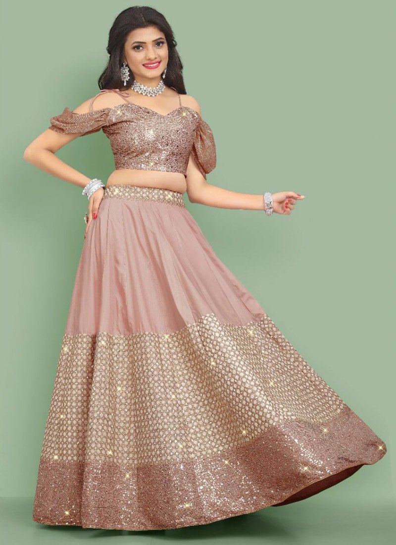 Elegant Cream-Pink Lehenga Choli with Exquisite Thread and Sequin Embroidery