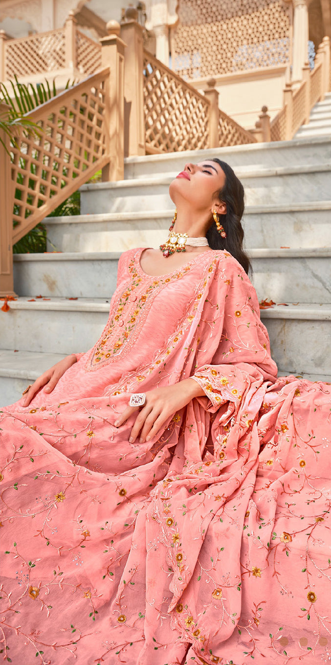 Elegant Pink Salwar Suit with Real Georgette & Intricate Embroidery, Perfect for Weddings and Parties