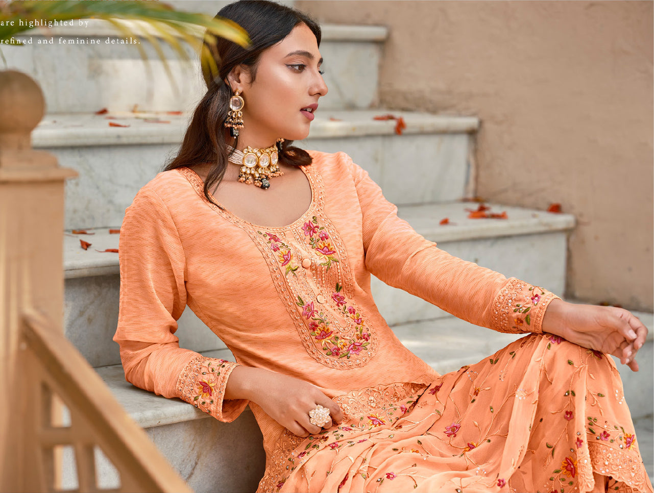 Elegant Orange Georgette Salwar Suit with Heavy Embroidery for Weddings & Parties