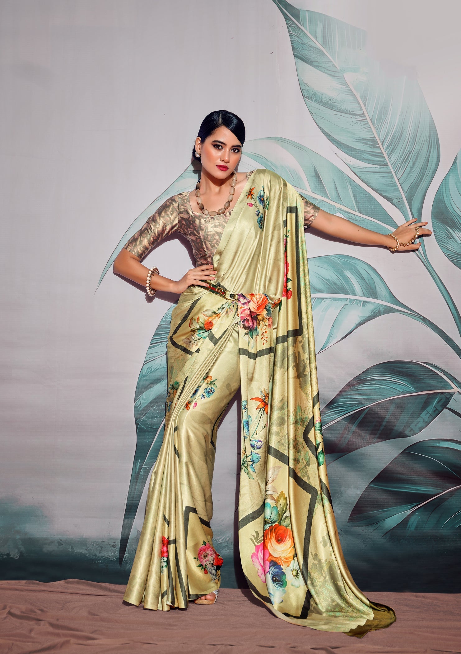 Ladies Party Wear Printed Satin Crepe Sarees at Rs.750/Piece in surat offer  by Feshina4u