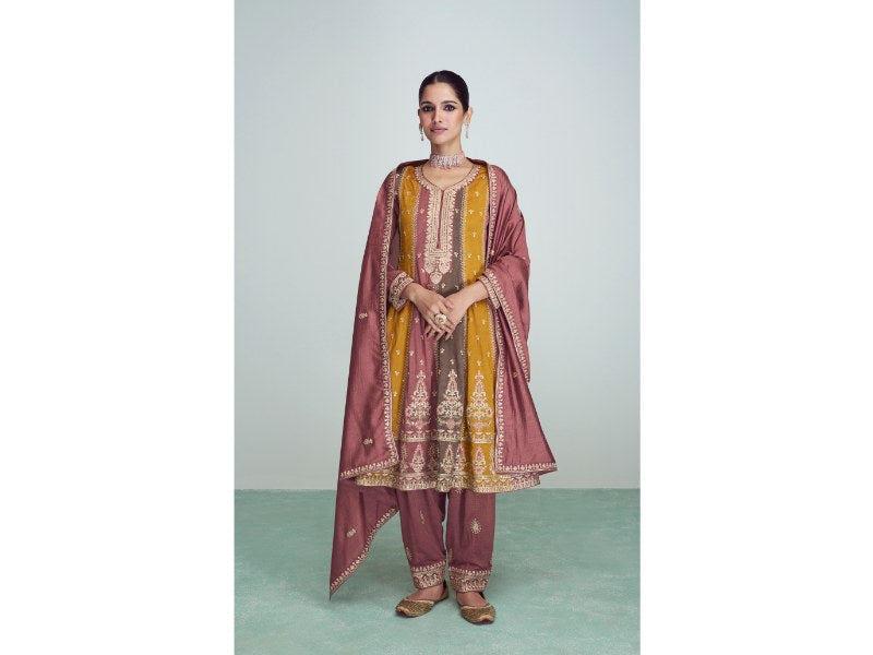 Elegant YellowPink Premium Silk Salwar Suit: A Fusion of Grace