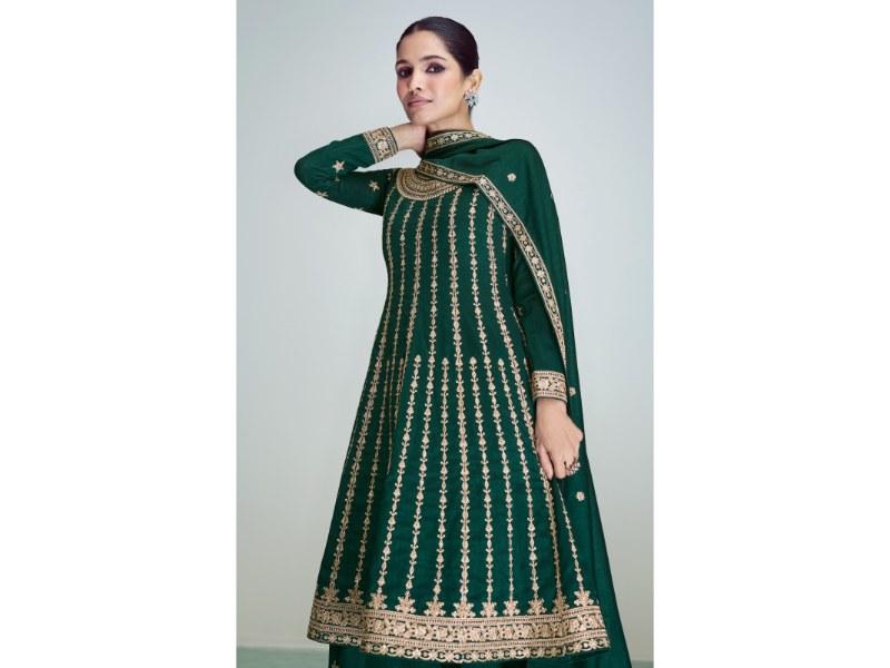 Elegant Dark Green Premium Silk Salwar Suit: Timeless Sophistication