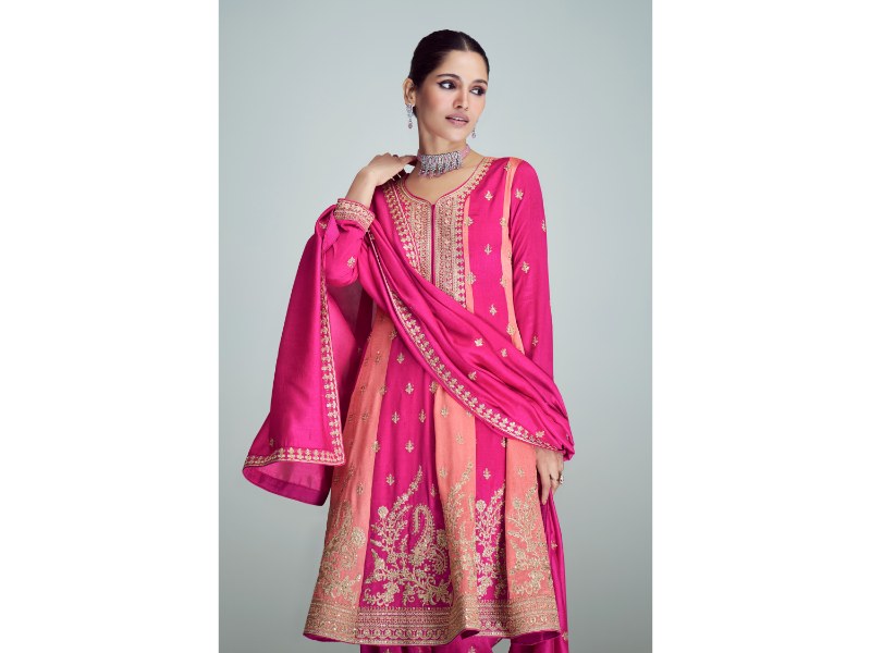 Elegant Rani Pink Premium Silk Salwar Suit: Embrace Timeless Glamour