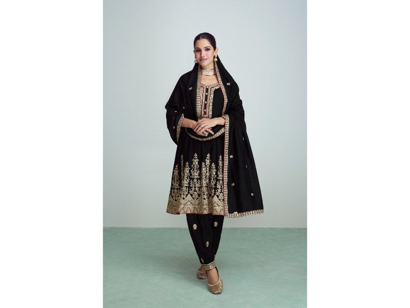 Elegant Black Premium Silk Salwar Suit: Timeless Sophistication