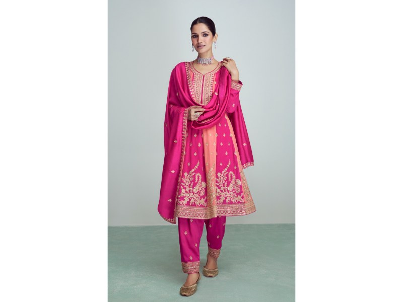 Elegant Rani Pink Premium Silk Salwar Suit: Embrace Timeless Glamour