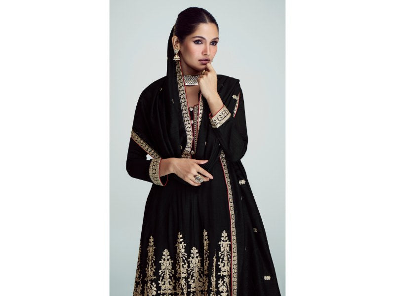 Elegant Black Premium Silk Salwar Suit: Timeless Sophistication